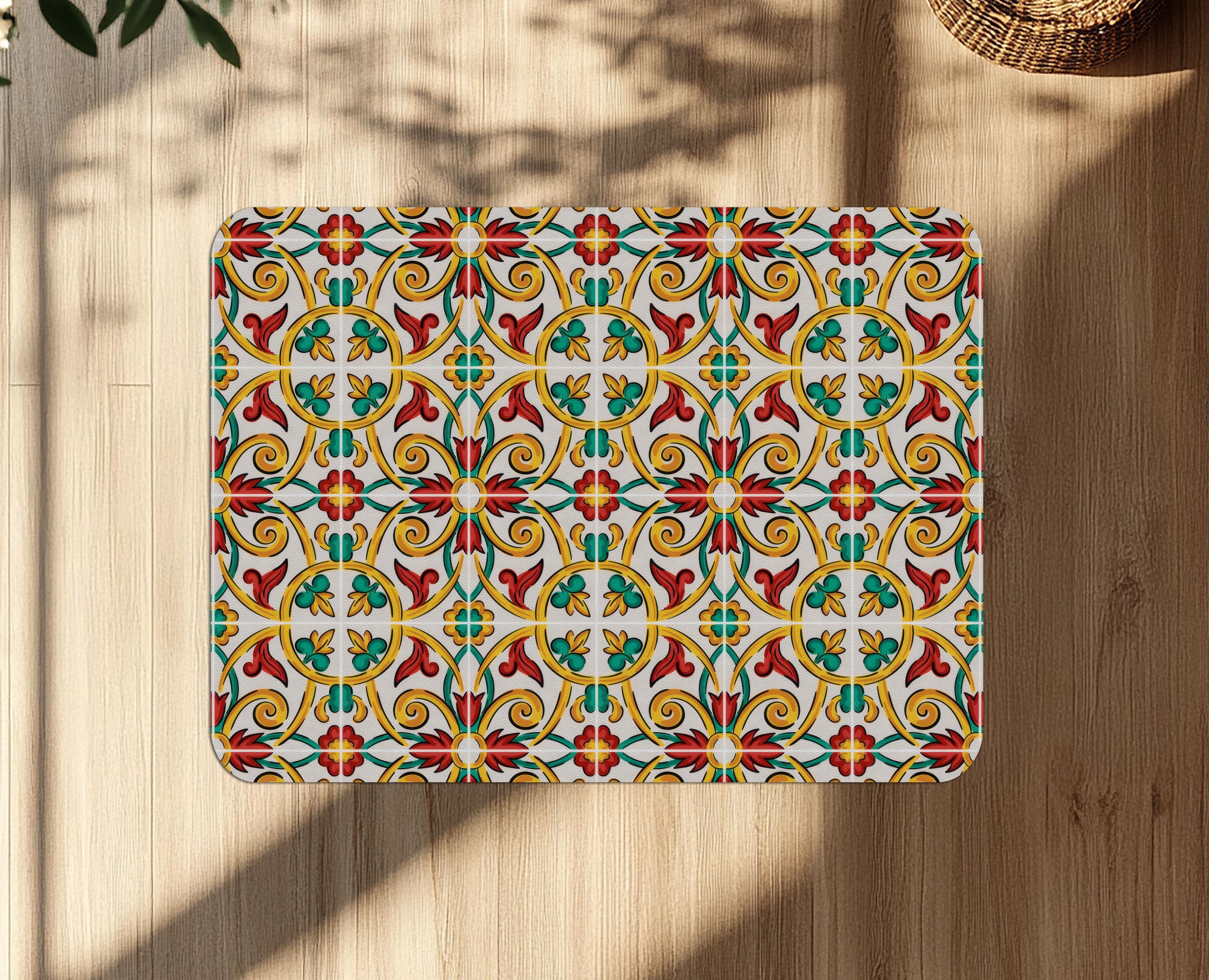 Sicilian Carretto Tile Chair Mat: Mediterranean Home Office Decor