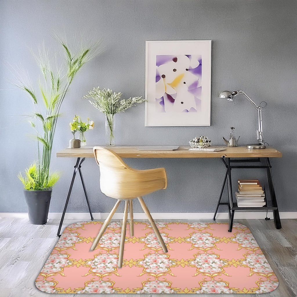 Pink and Gold Baroque Chair Mat: Non-Slip Floor Protector
