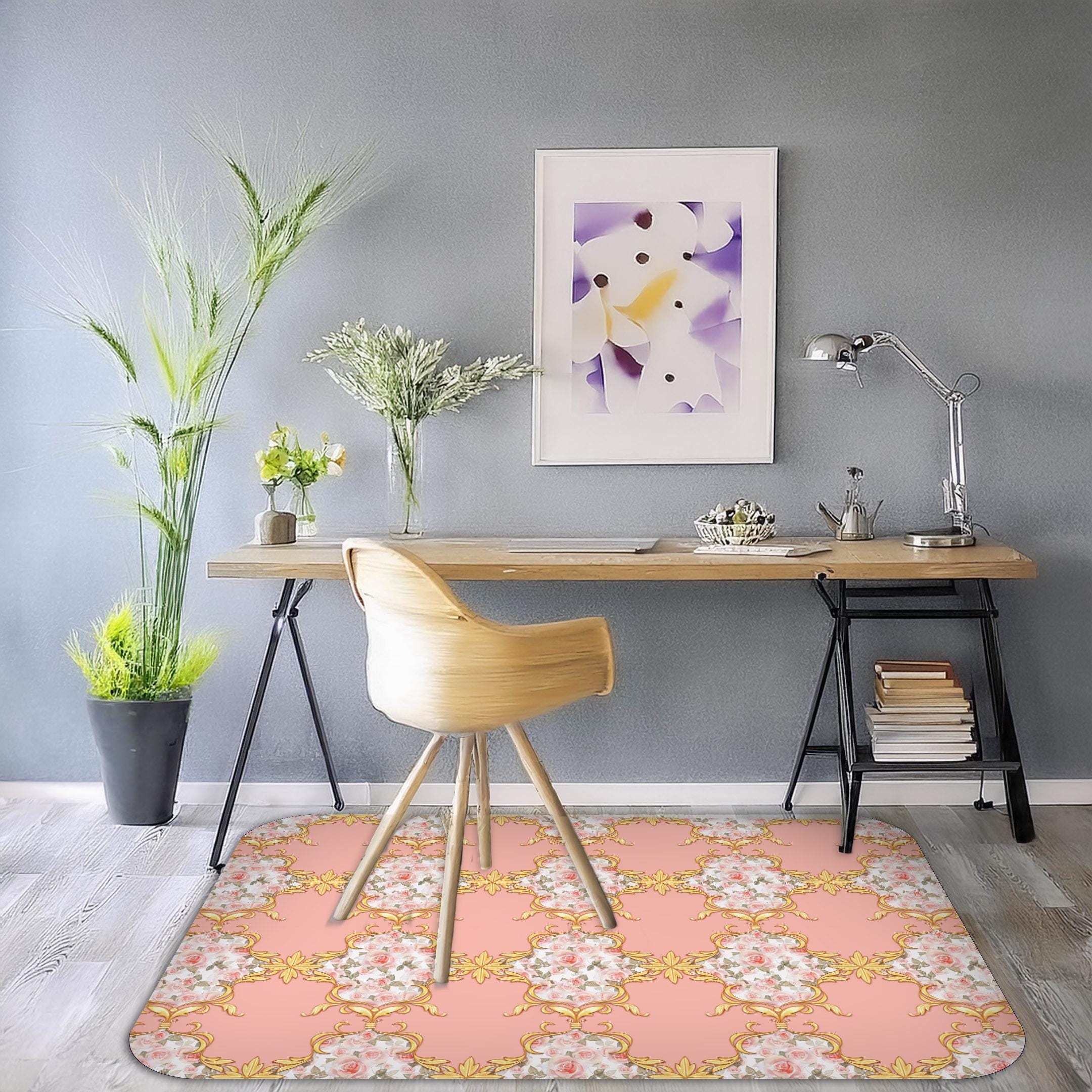 Pink and Gold Baroque Chair Mat: Non-Slip Floor Protector