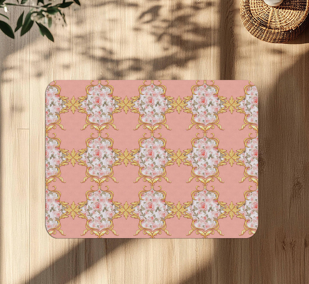 Pink and Gold Baroque Chair Mat: Non-Slip Floor Protector