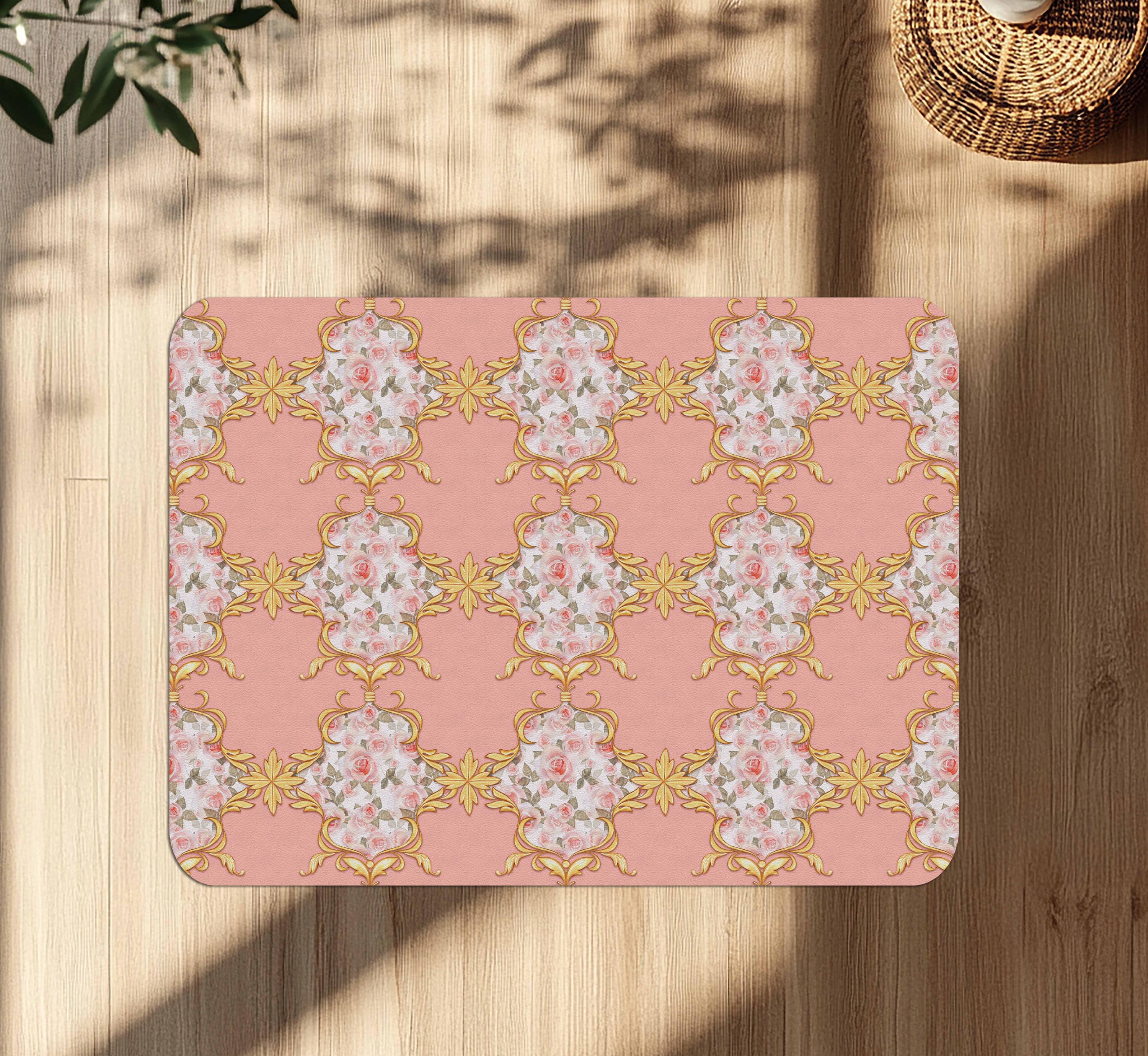 Pink and Gold Baroque Chair Mat: Non-Slip Floor Protector