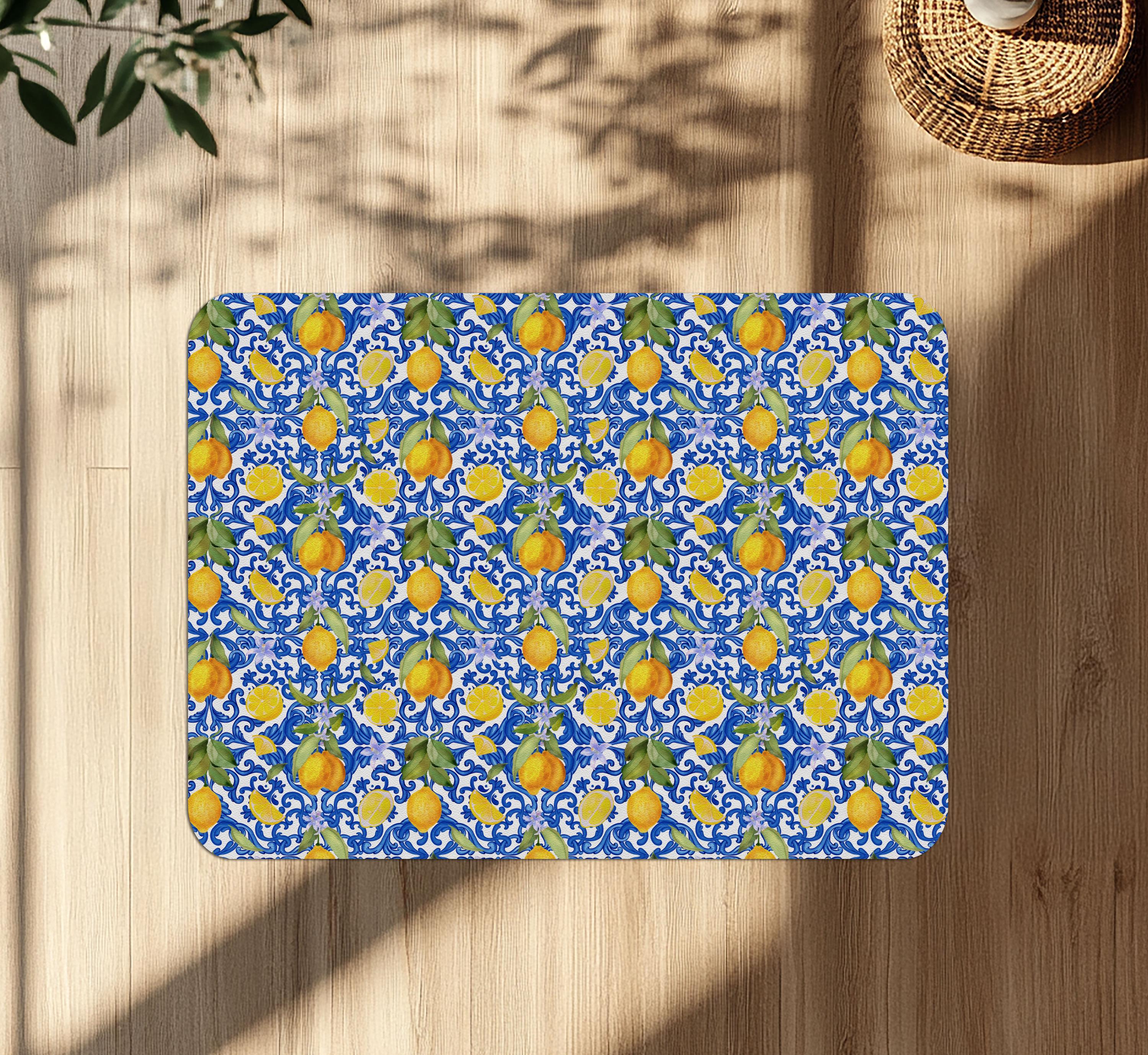 Majolica Lemon Chair Mat: Mediterranean Tile Desk Decor