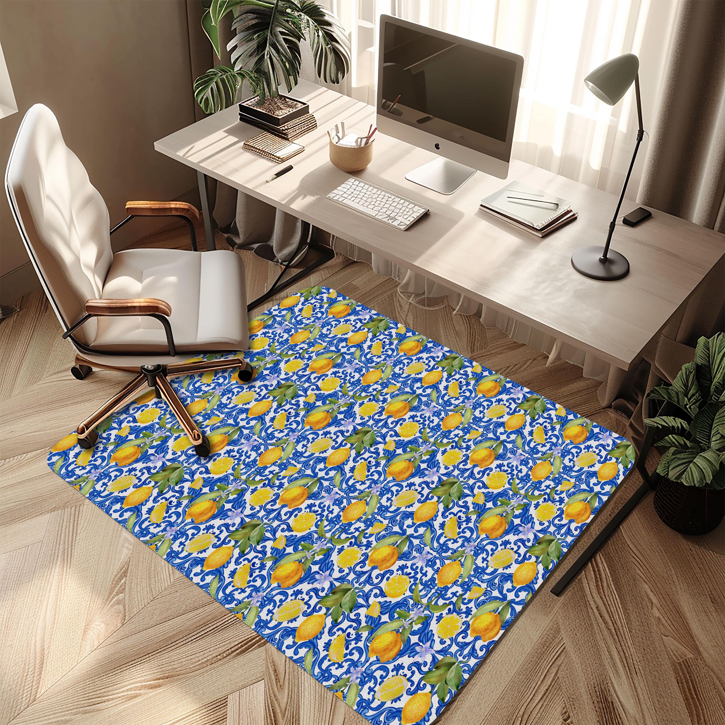 Majolica Lemon Chair Mat: Mediterranean Tile Desk Decor