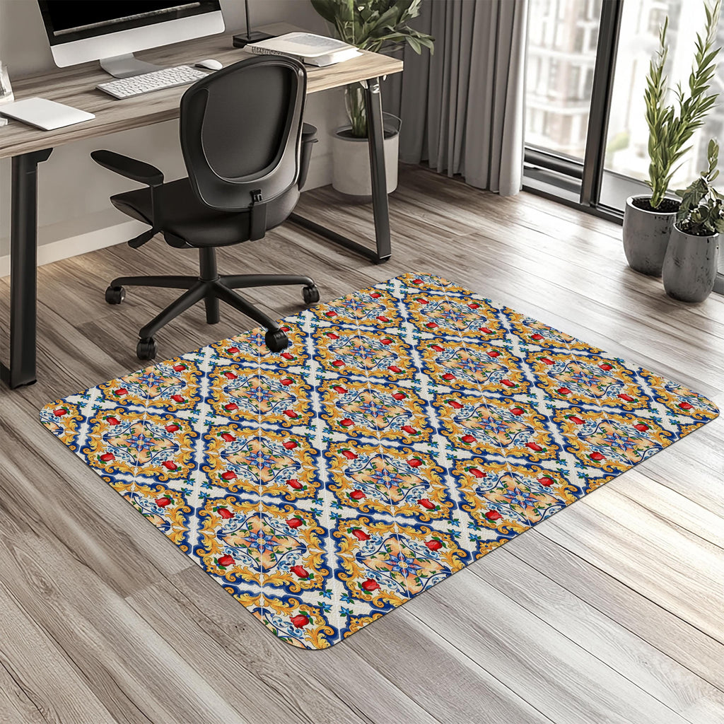 Sicilian Tile Chair Mat: Mediterranean Ceramic Design, Office Floor Protector