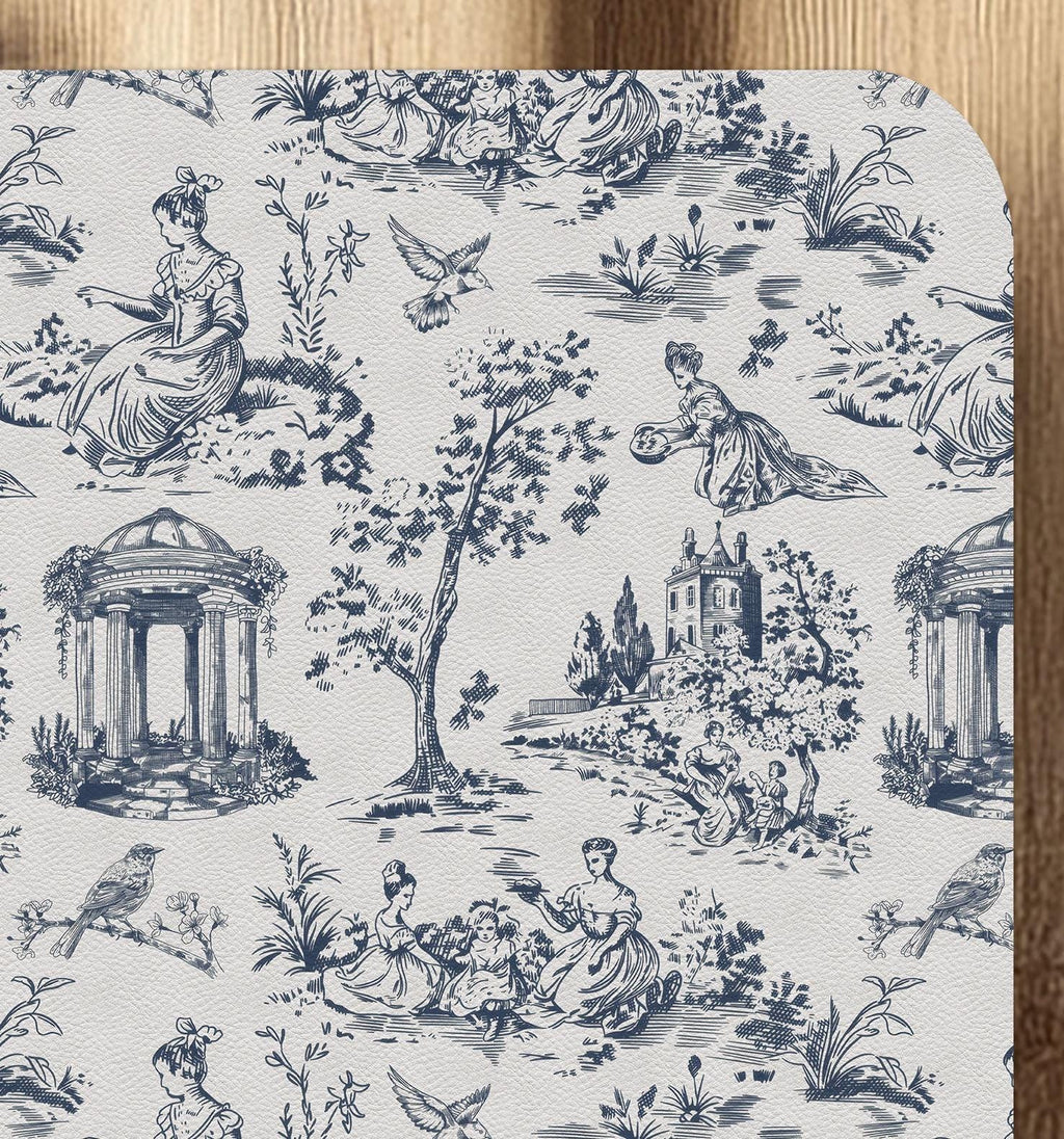 Victorian Toile Chair Mat: Blue & Cream Pastoral Floor Protector