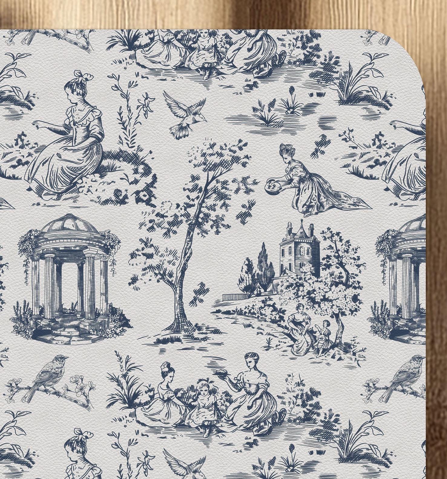 Victorian Toile Chair Mat: Blue & Cream Pastoral Floor Protector