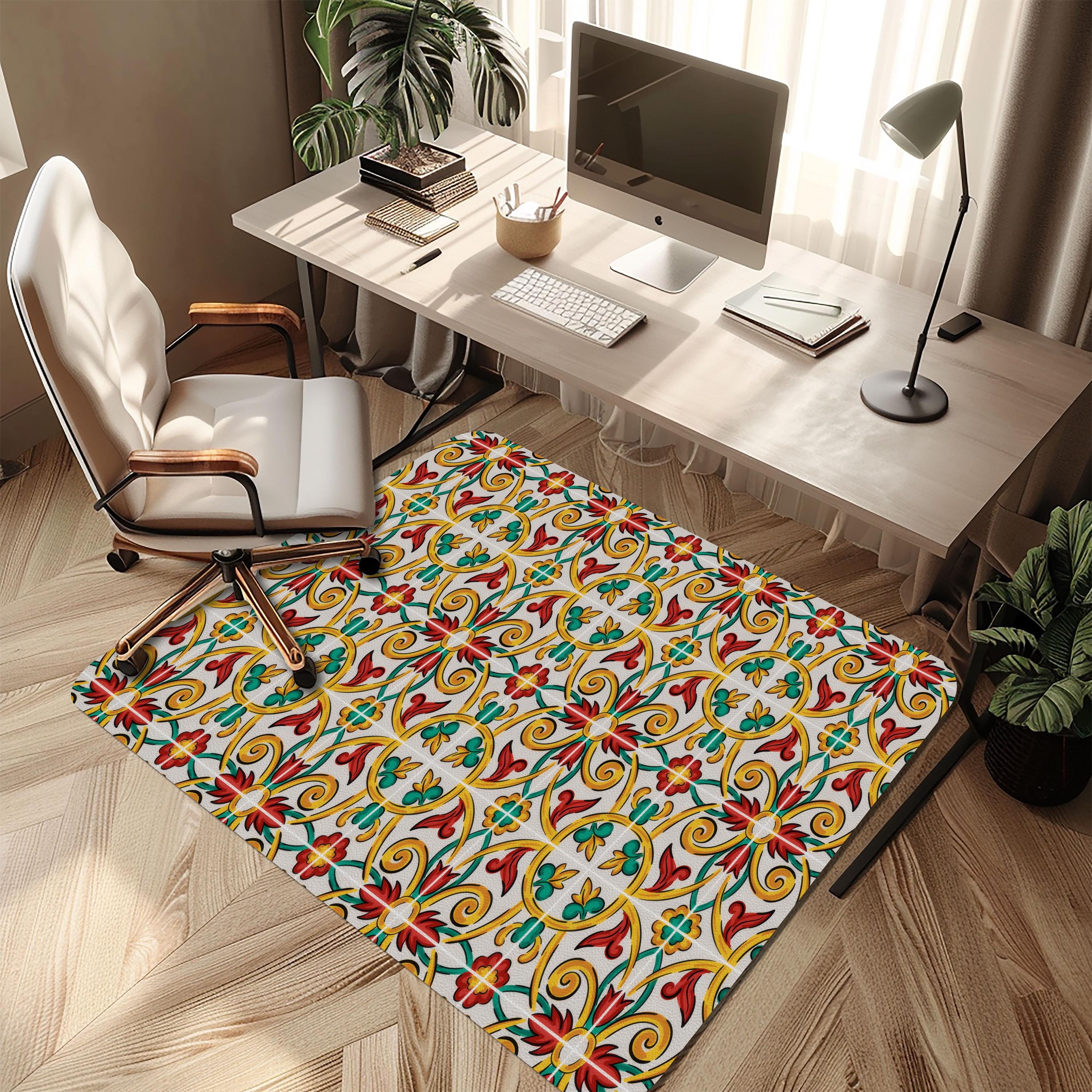 Sicilian Carretto Tile Chair Mat: Mediterranean Home Office Decor