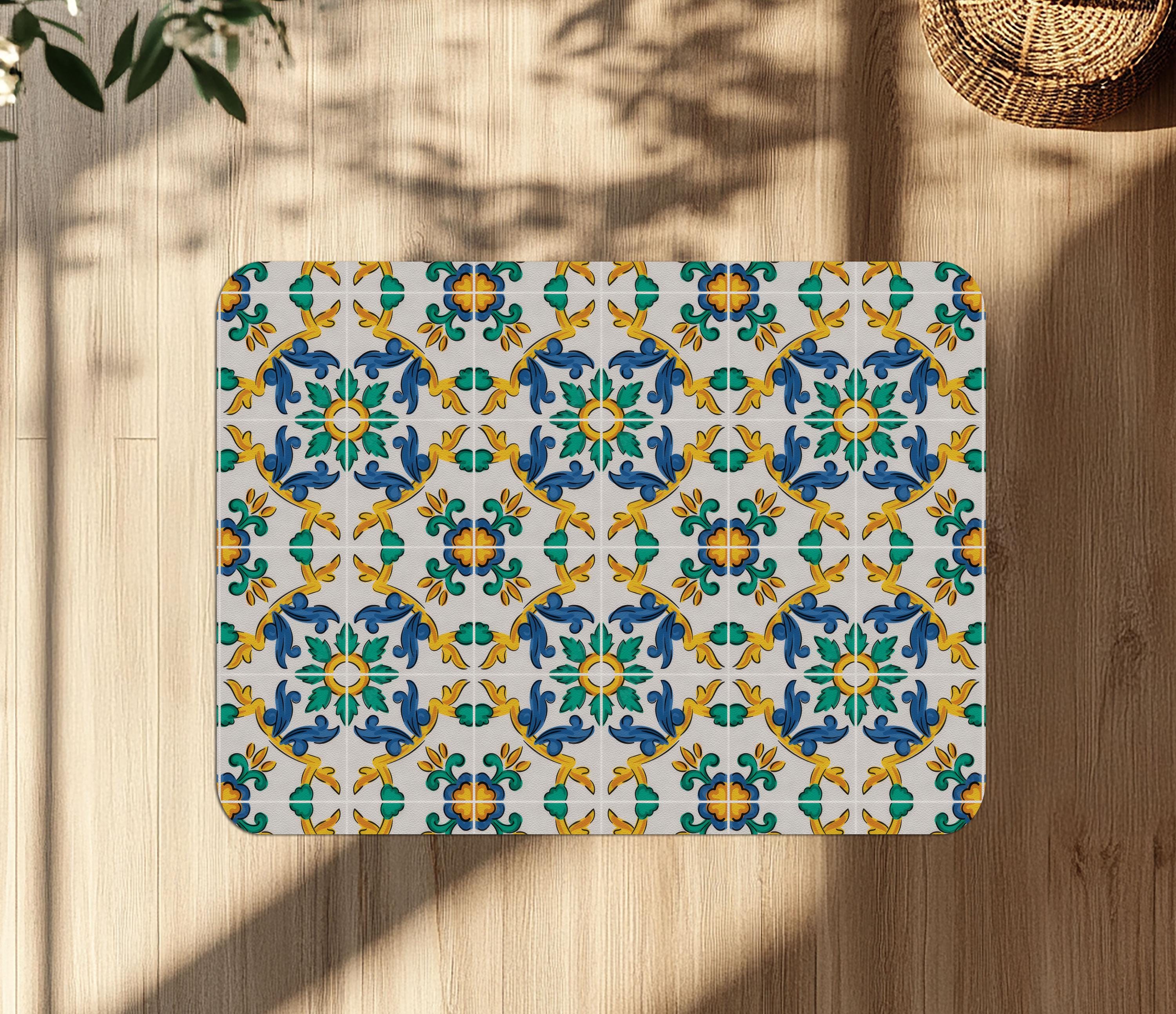 Sicilian Carretto Tile Chair Mat: Colorful Italian Ceramic Floor Protector