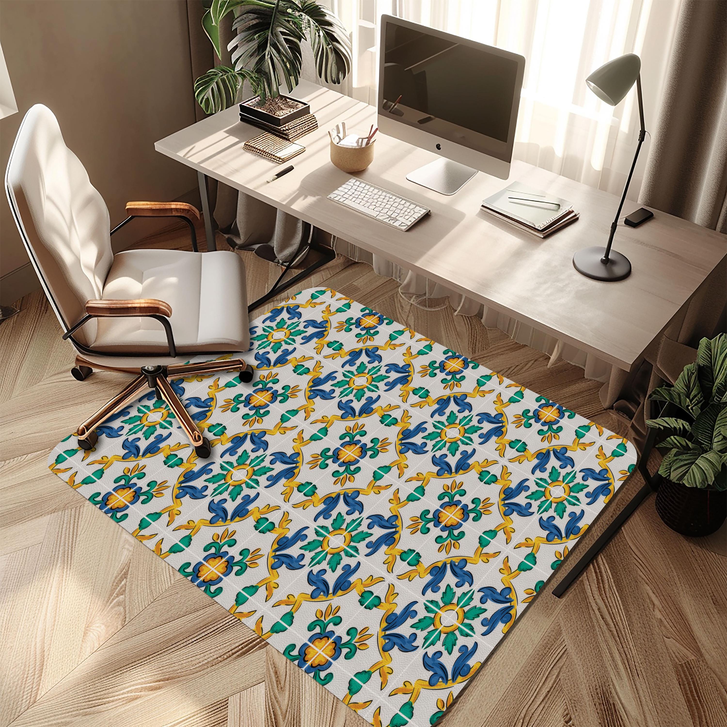 Sicilian Carretto Tile Chair Mat: Colorful Italian Ceramic Floor Protector