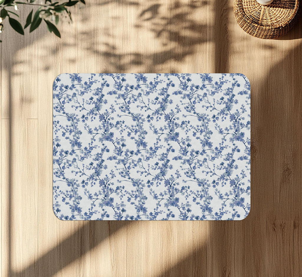 Blue Cherry Blossom Chair Mat: Watercolor Sakura Floral Desk Protector