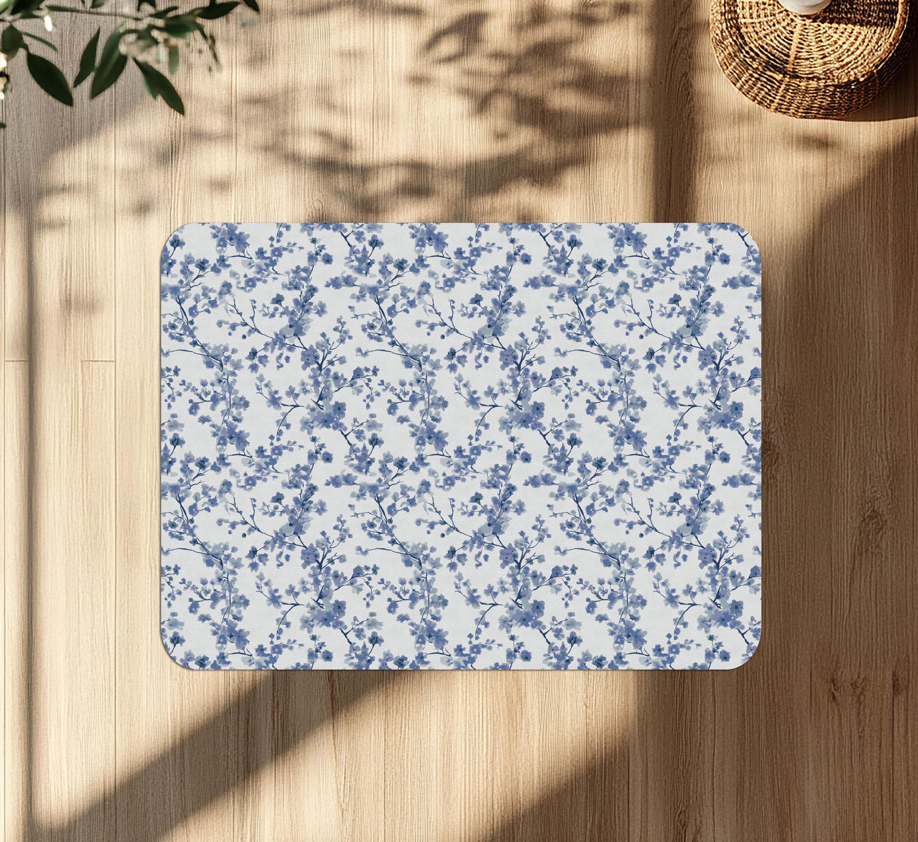 Blue Cherry Blossom Chair Mat: Watercolor Sakura Floral Desk Protector