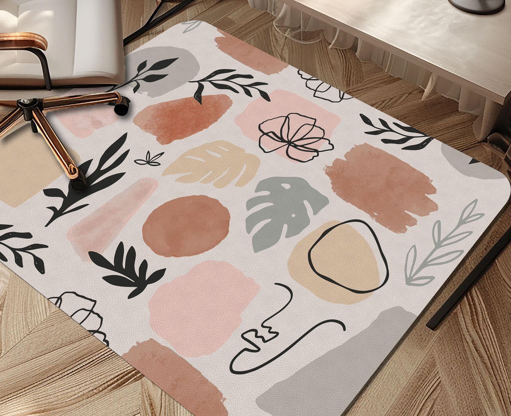 Boho Abstract Chair Mat: Minimalist Pastel Floor Protector