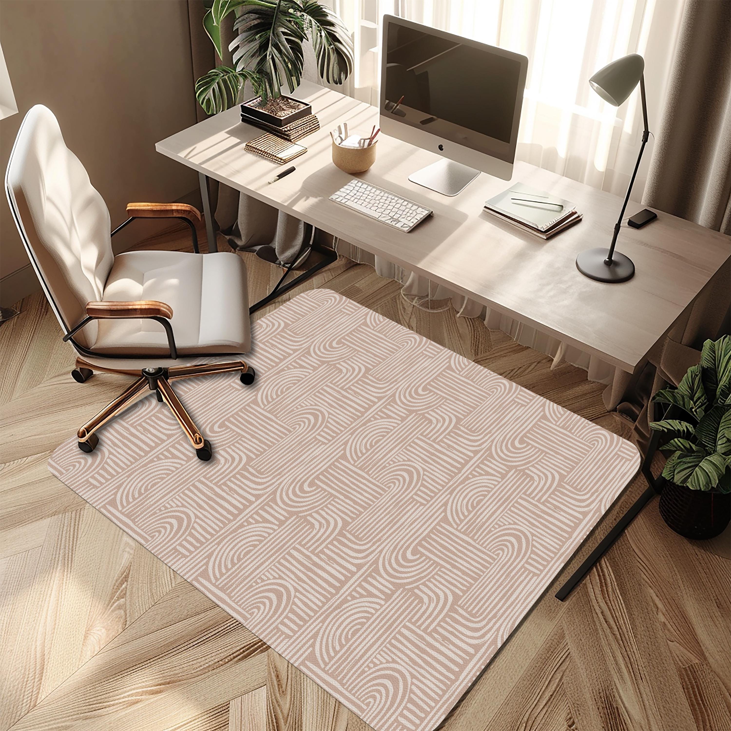 Minimal Nude Geometric Chair Mat – Modern Line Pattern Floor Protector for Scandinavian or Boho Home Office Decor