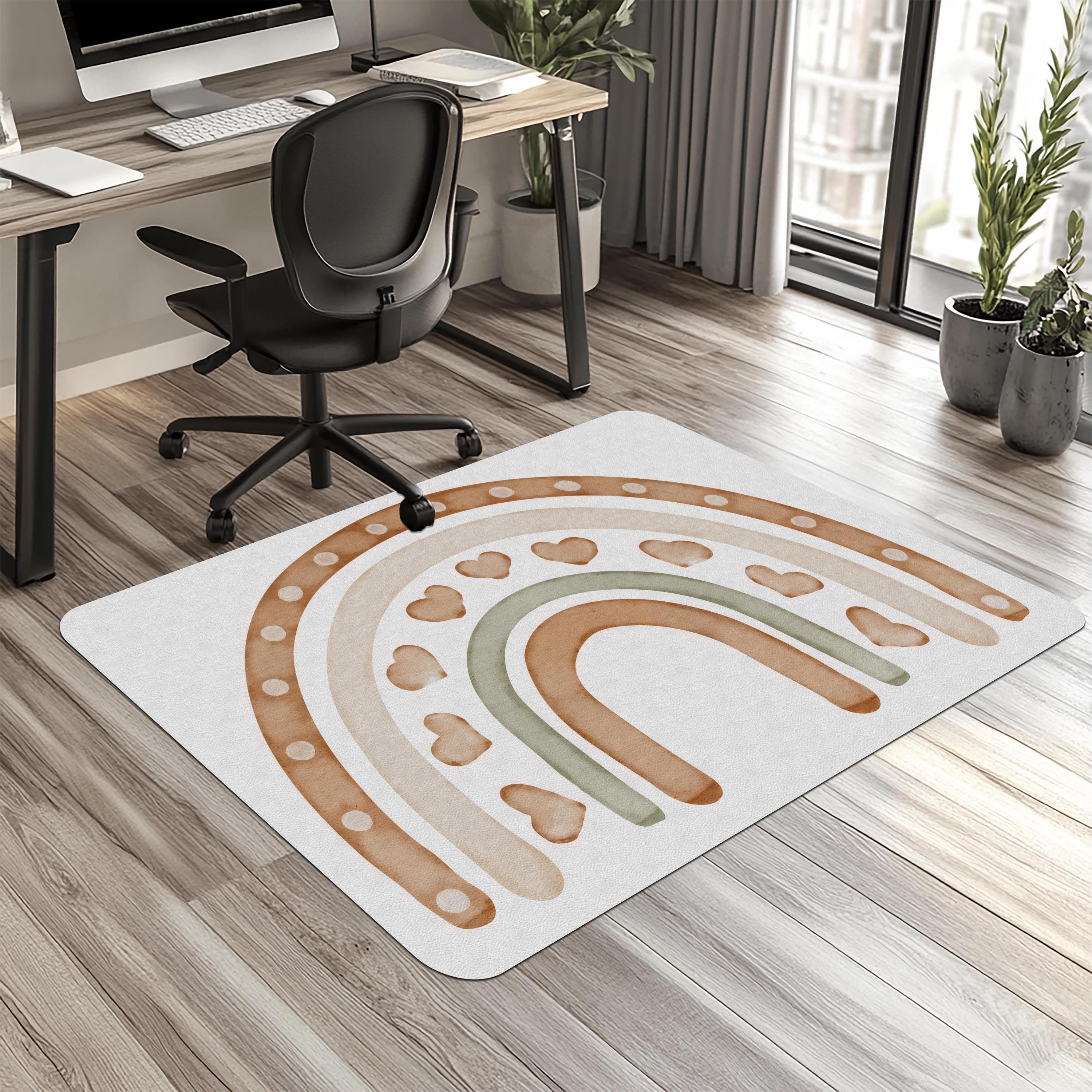 Boho Rainbow Heart Chair Mat: Pastel Desk Rug, Home Office Floor Protector