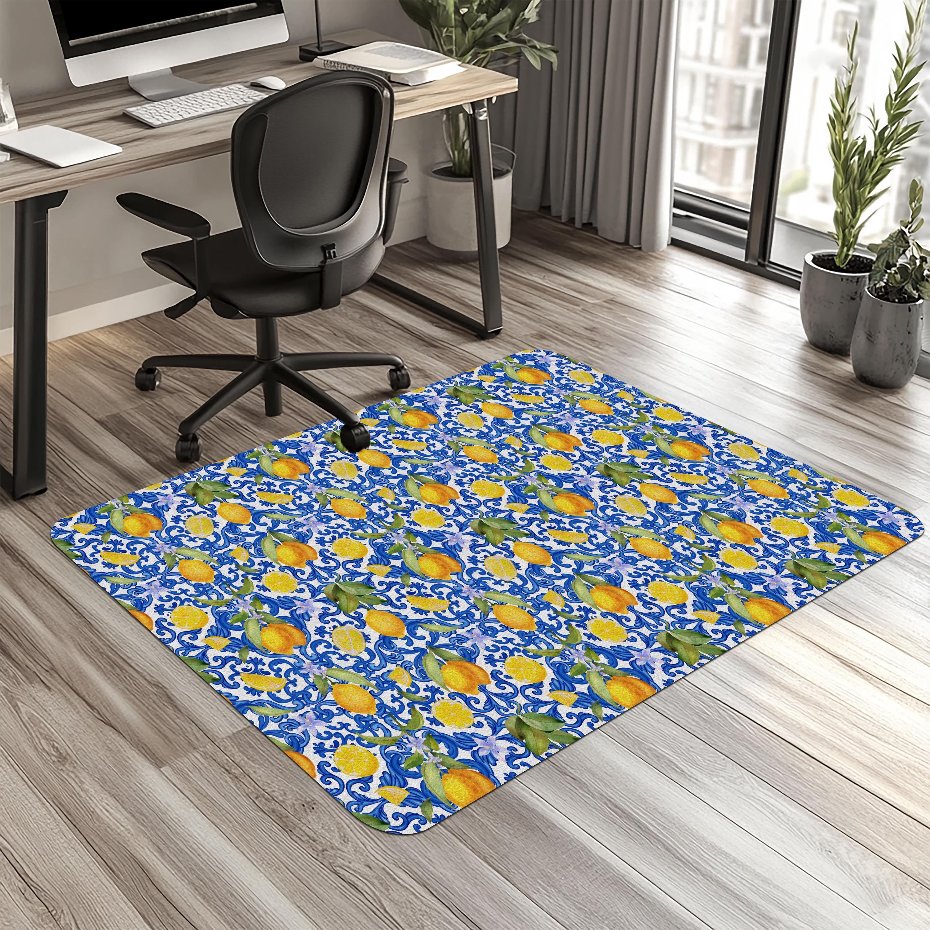 Majolica Lemon Chair Mat: Mediterranean Tile Desk Decor