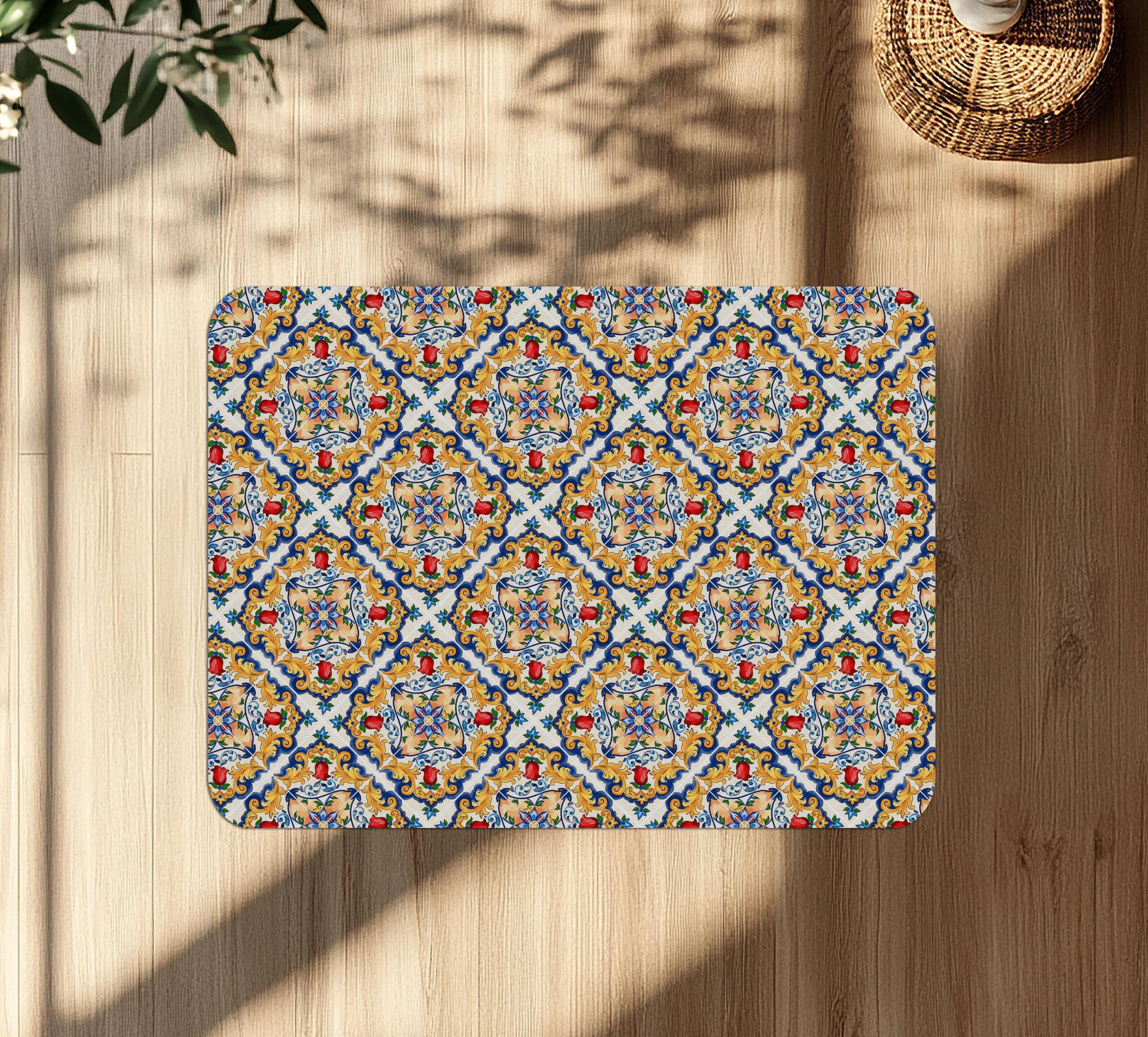 Sicilian Tile Chair Mat: Mediterranean Ceramic Design, Office Floor Protector