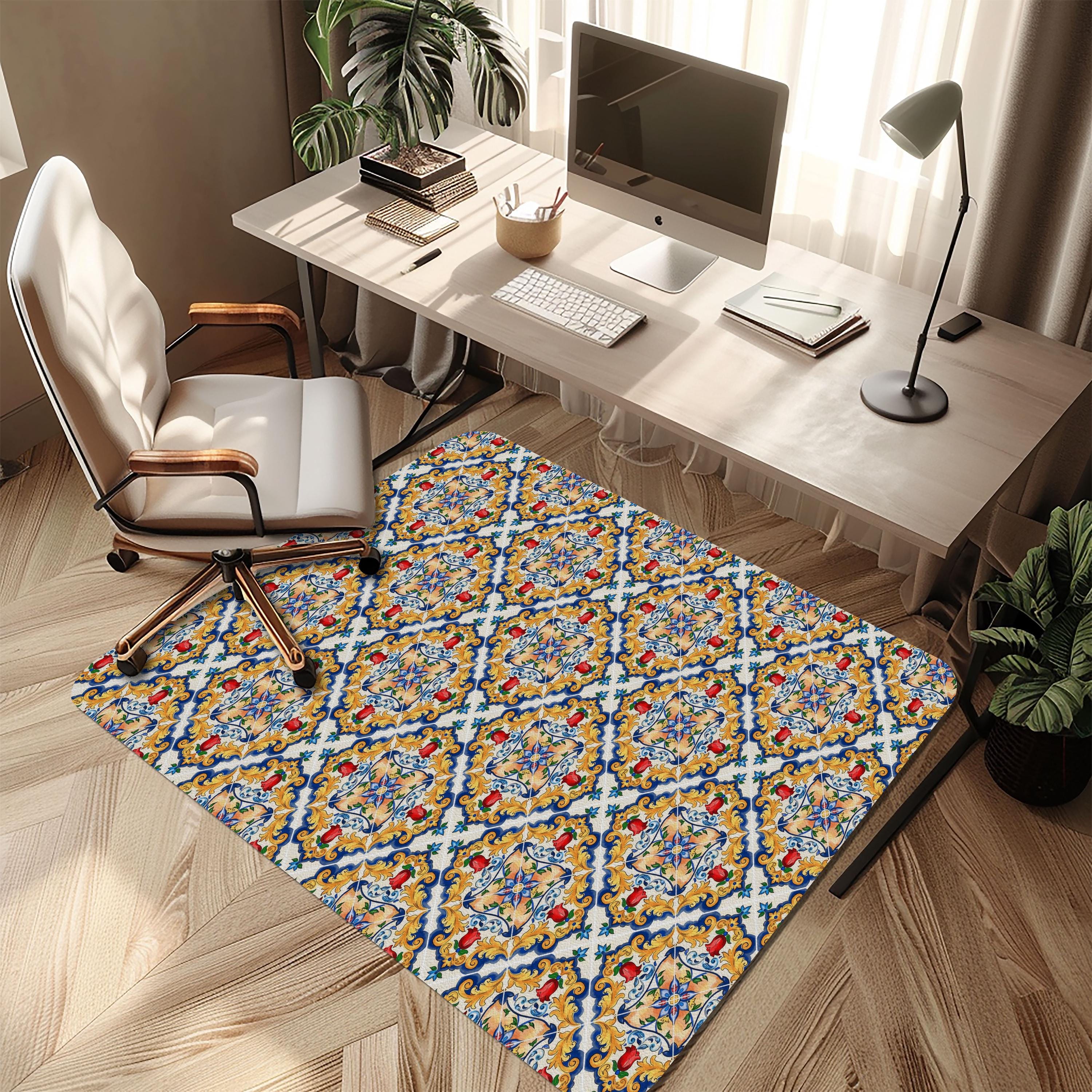 Sicilian Tile Chair Mat: Mediterranean Ceramic Design, Office Floor Protector