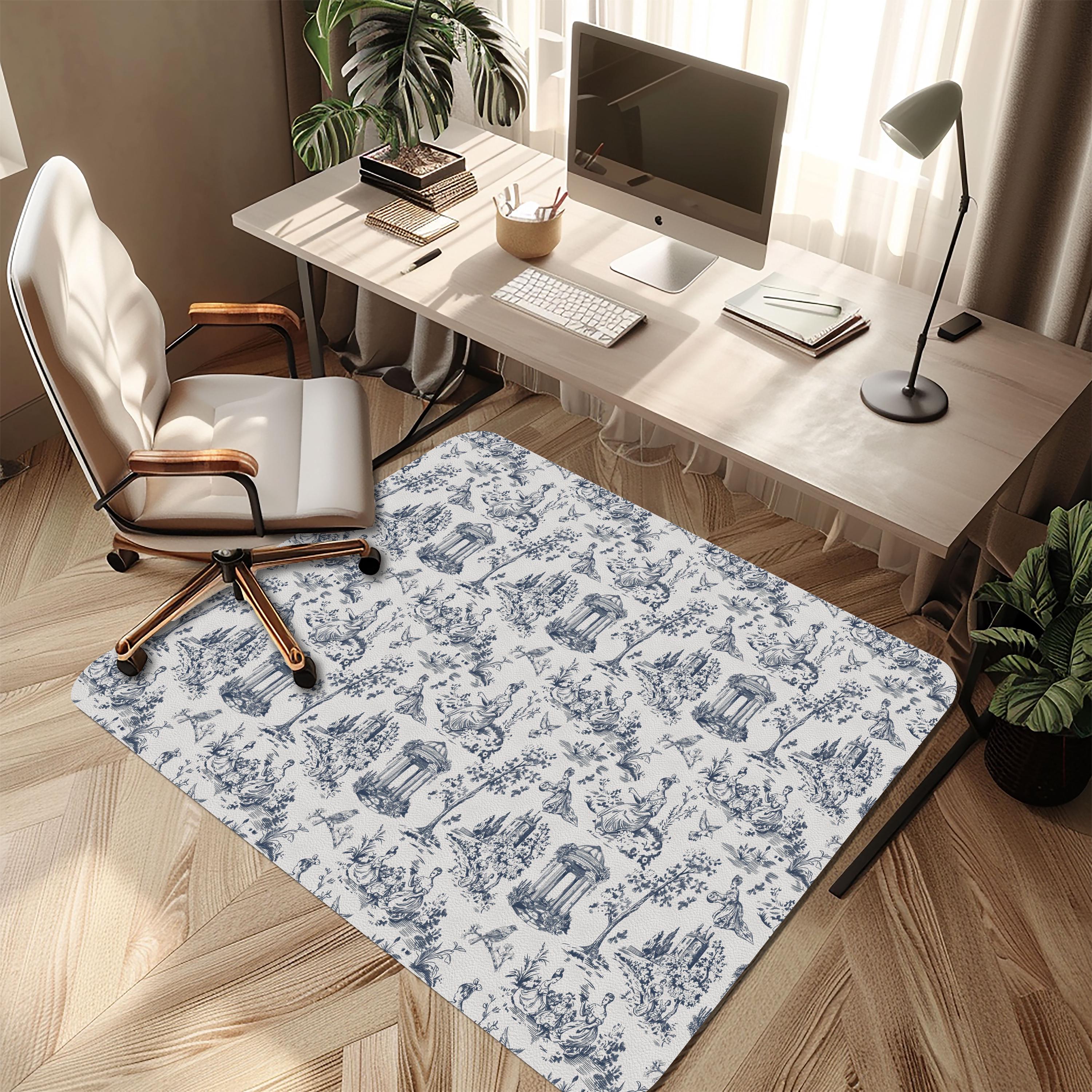 Victorian Toile Chair Mat: Blue & Cream Pastoral Floor Protector