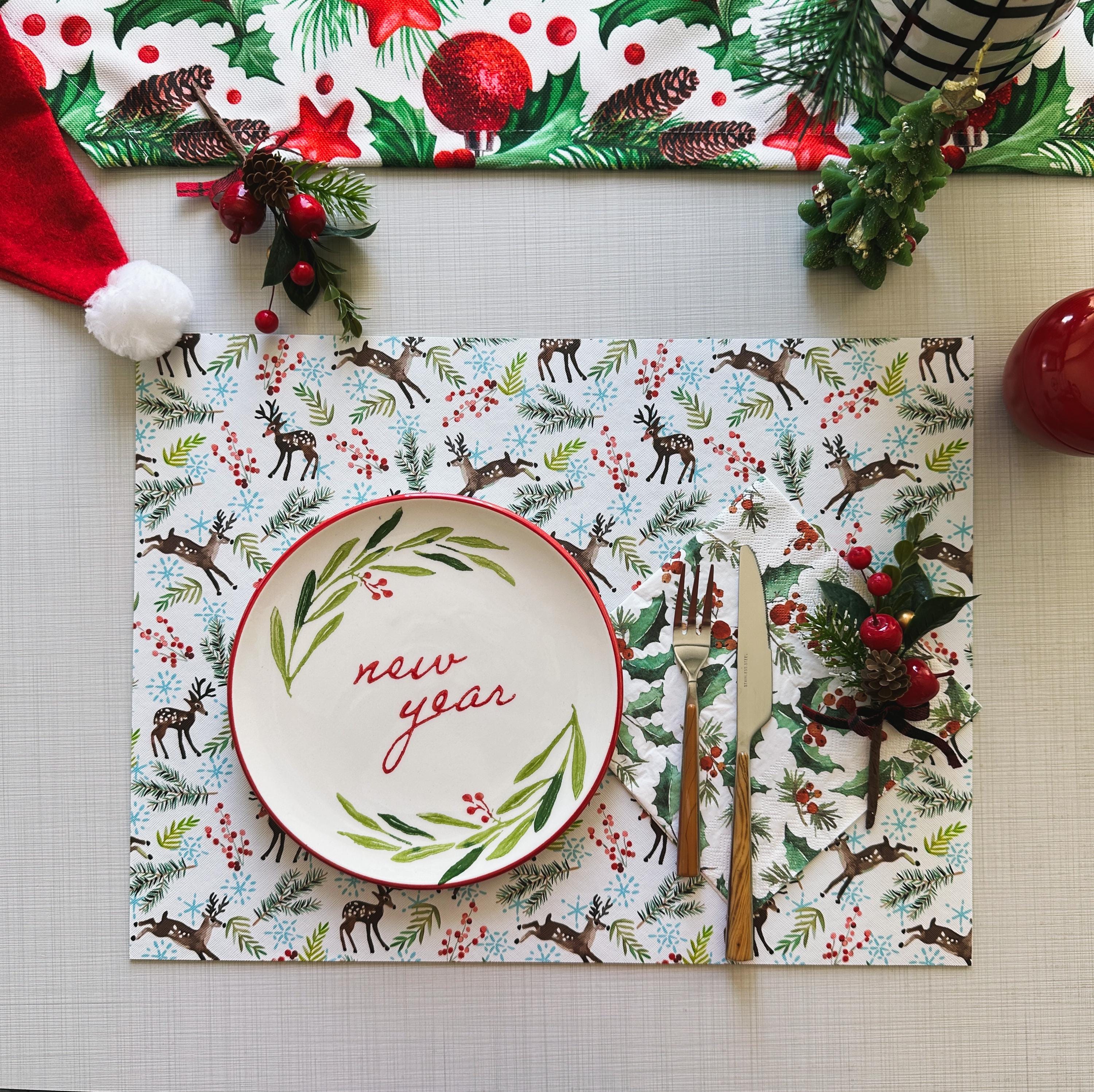 Reindeer Christmas Placemat: Waterproof PU Leather Holiday Table Decor