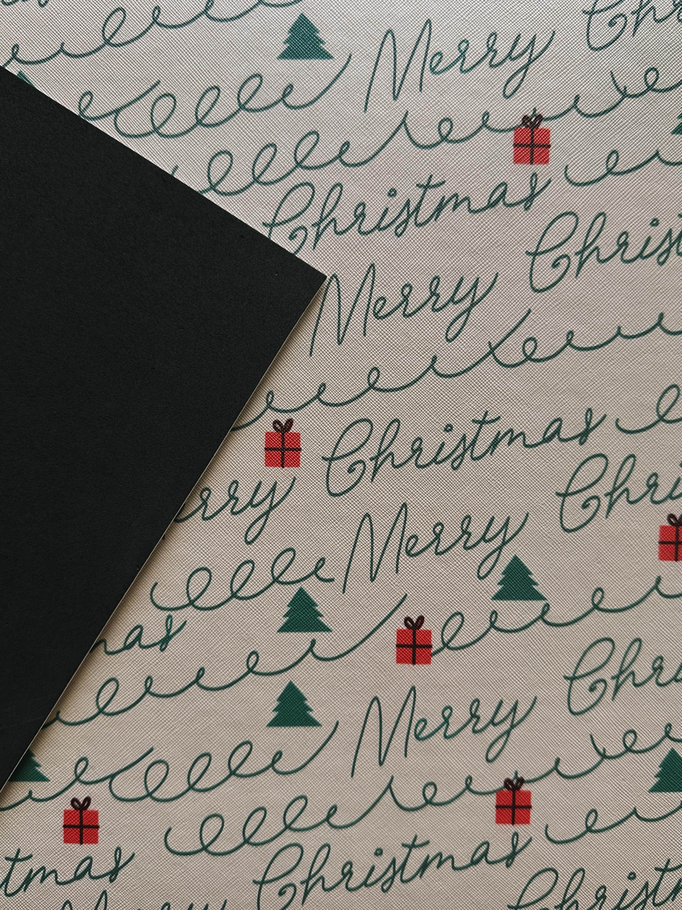 Merry Christmas Script Placemat: Beige Faux Leather Holiday Table Decor