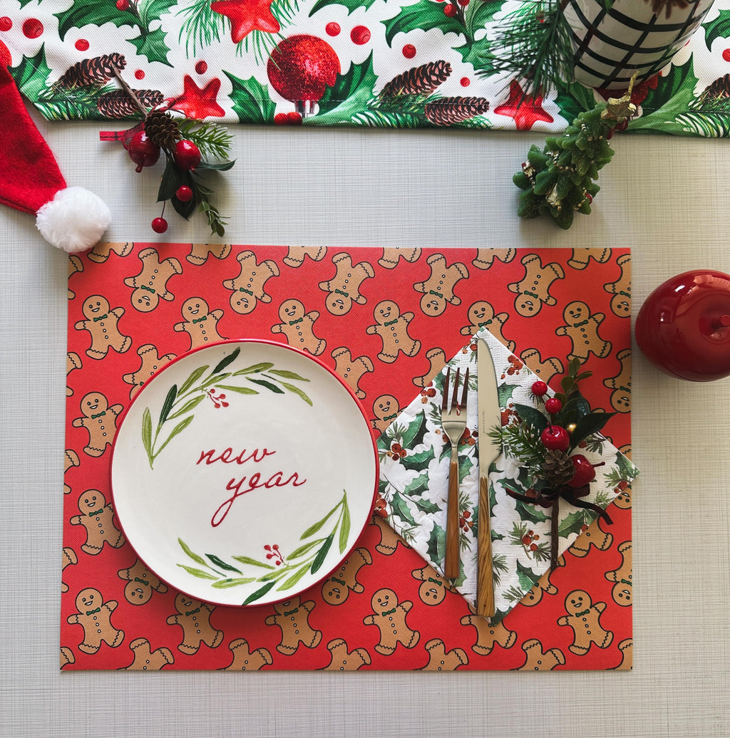 Gingerbread Man Christmas Placemat: Waterproof Faux Leather Holiday Decor