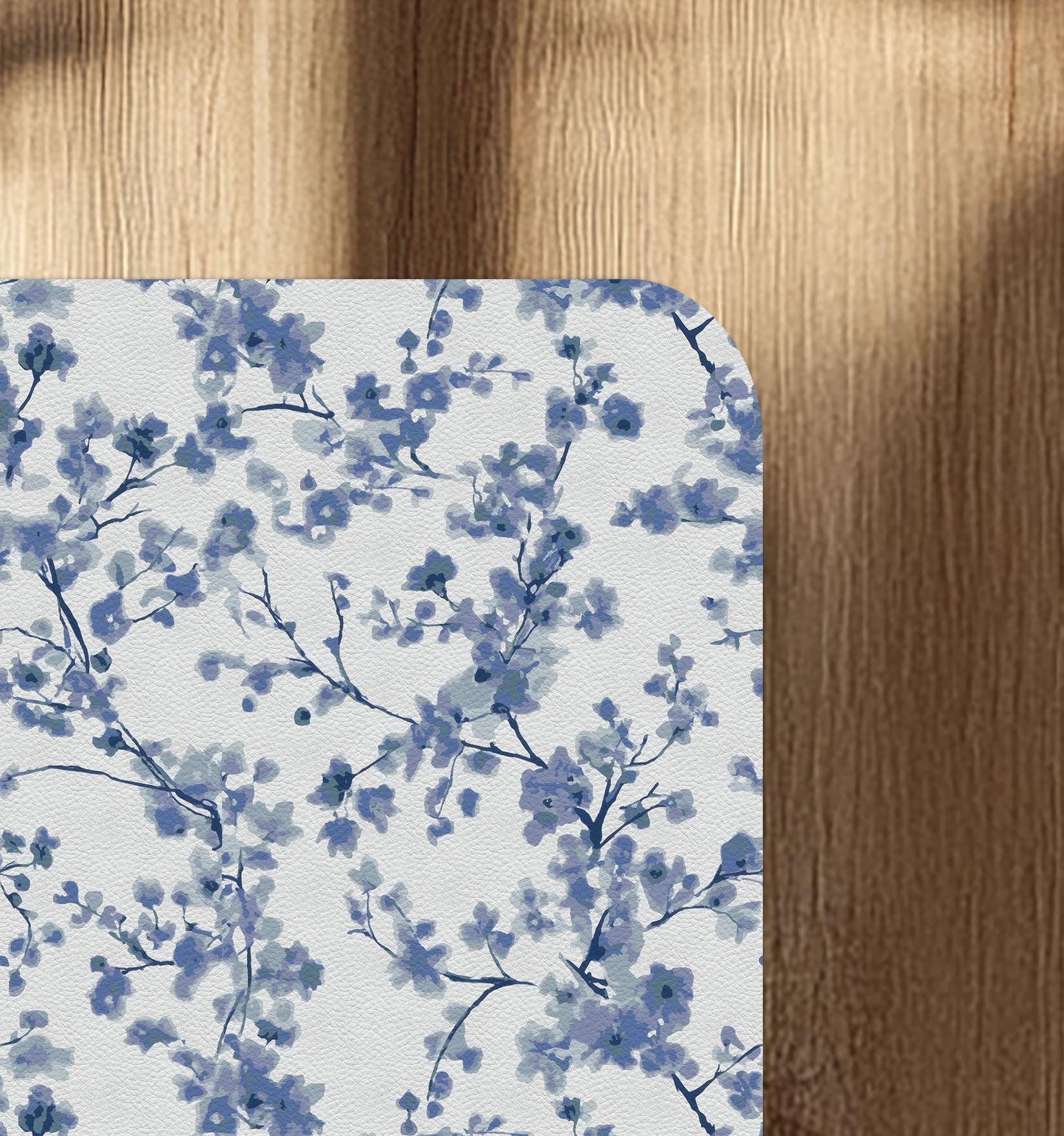 Blue Cherry Blossom Chair Mat: Watercolor Sakura Floral Desk Protector