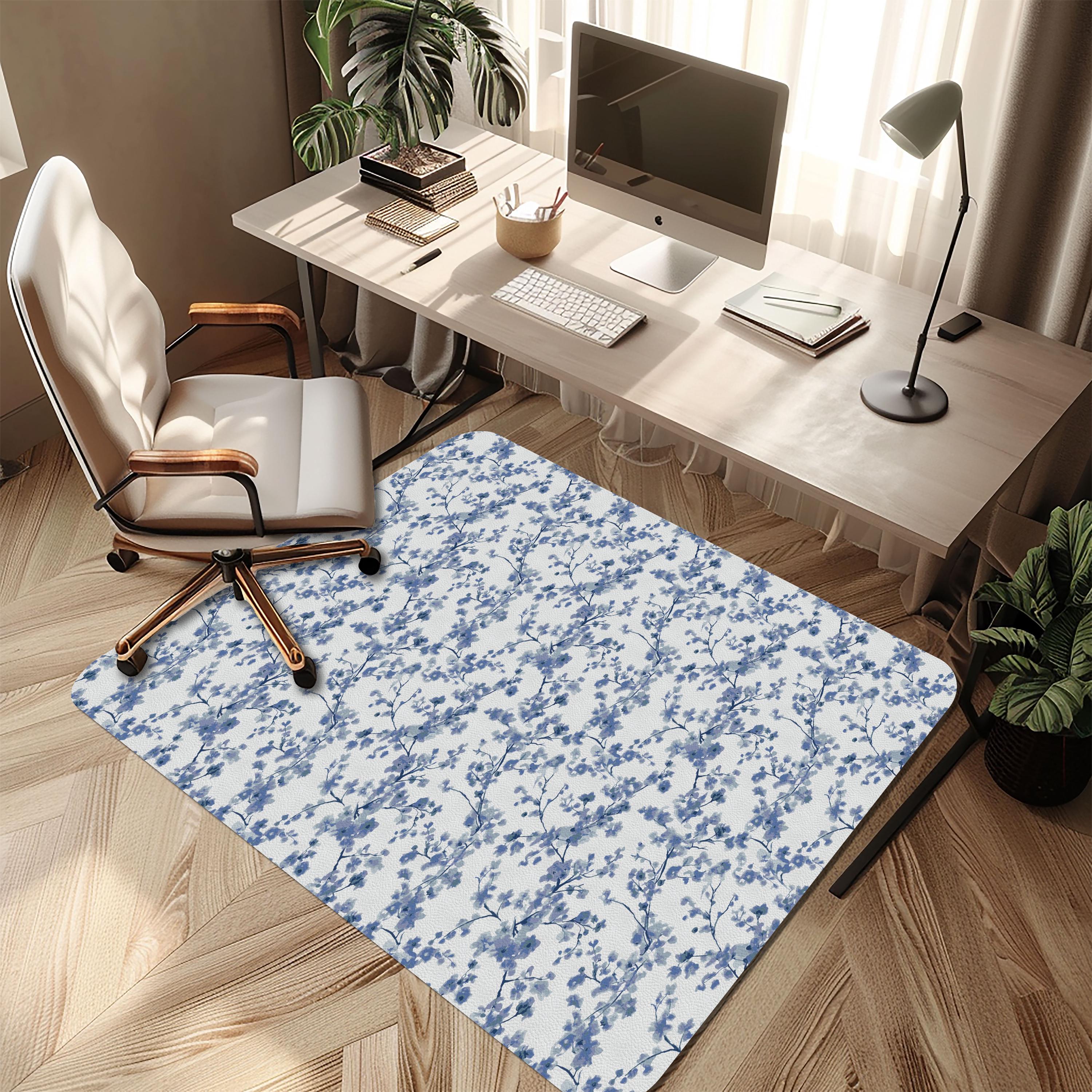 Blue Cherry Blossom Chair Mat: Watercolor Sakura Floral Desk Protector