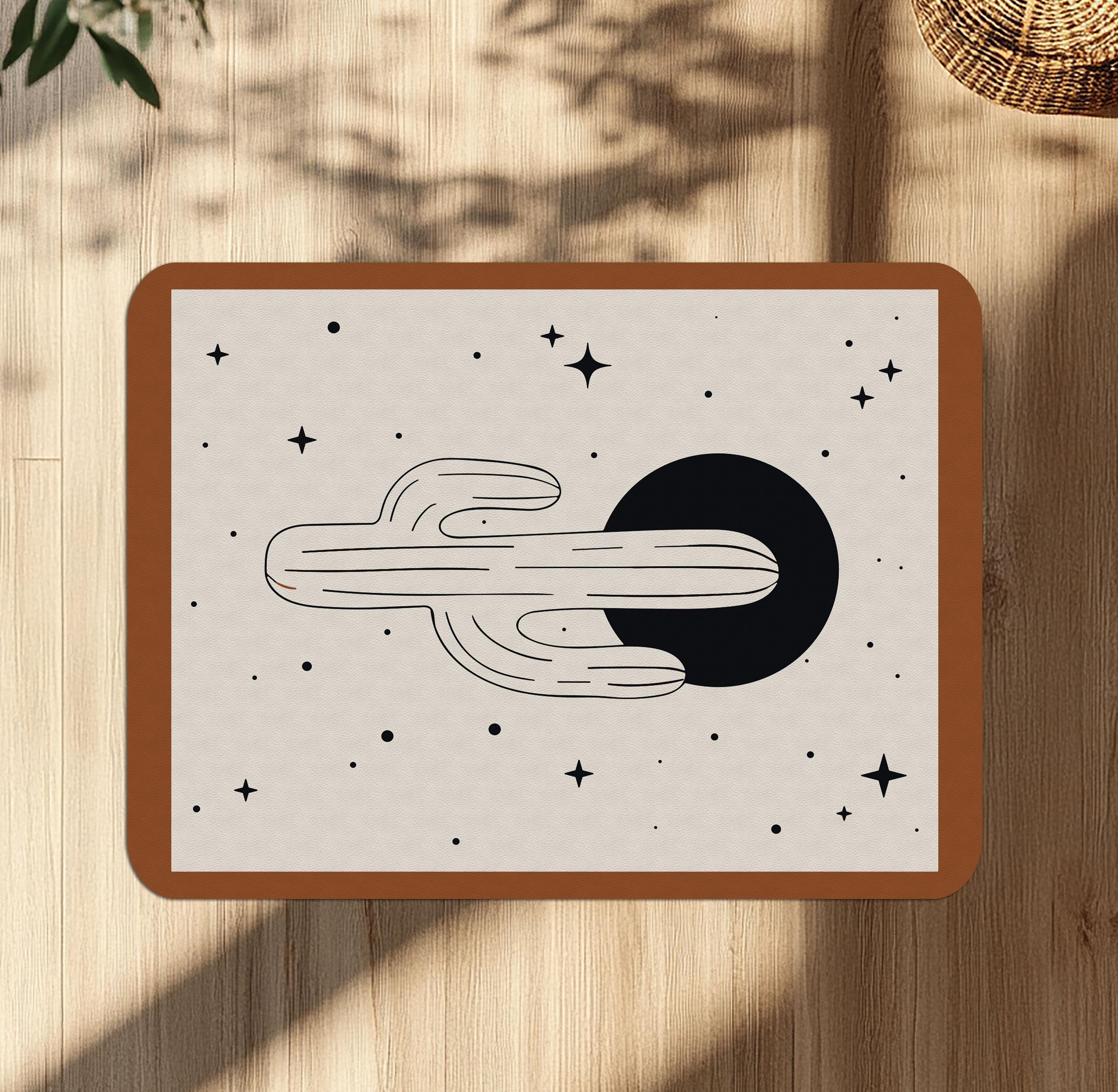 Boho Cactus Chair Mat: Minimal Desert Illustration, Rustic Home Decor