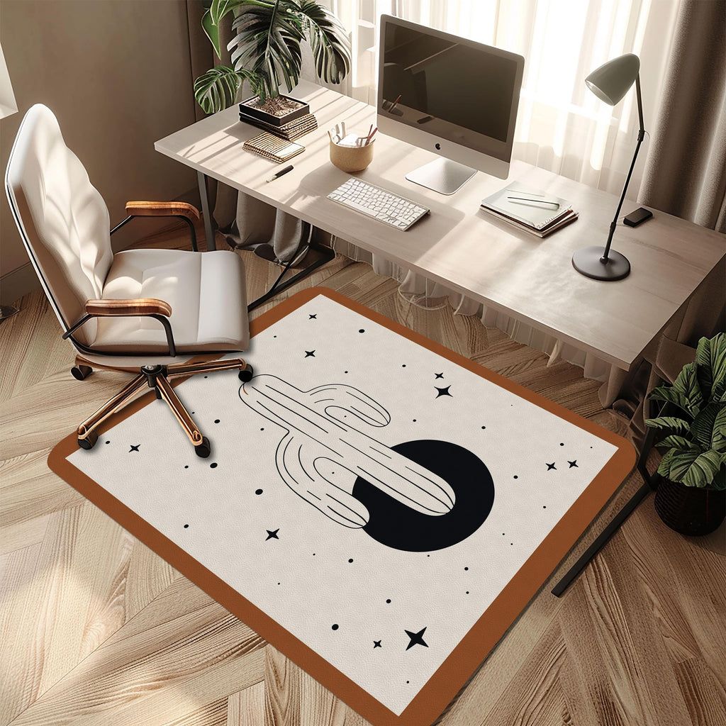 Boho Cactus Chair Mat: Minimal Desert Illustration, Rustic Home Decor
