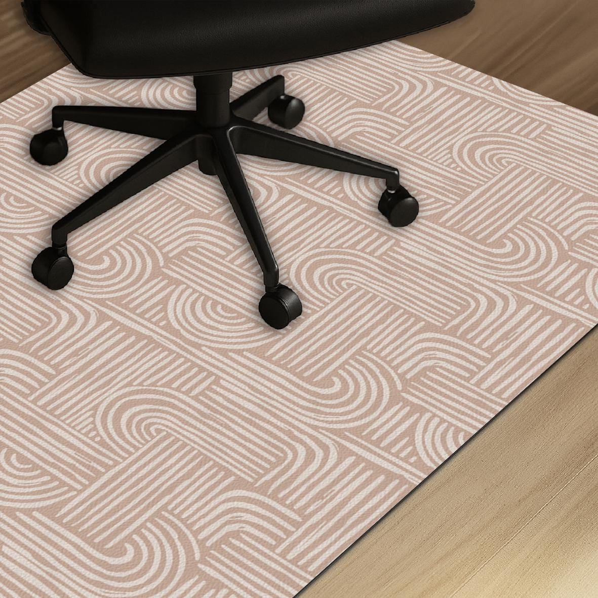 Minimal Nude Geometric Chair Mat – Modern Line Pattern Floor Protector for Scandinavian or Boho Home Office Decor