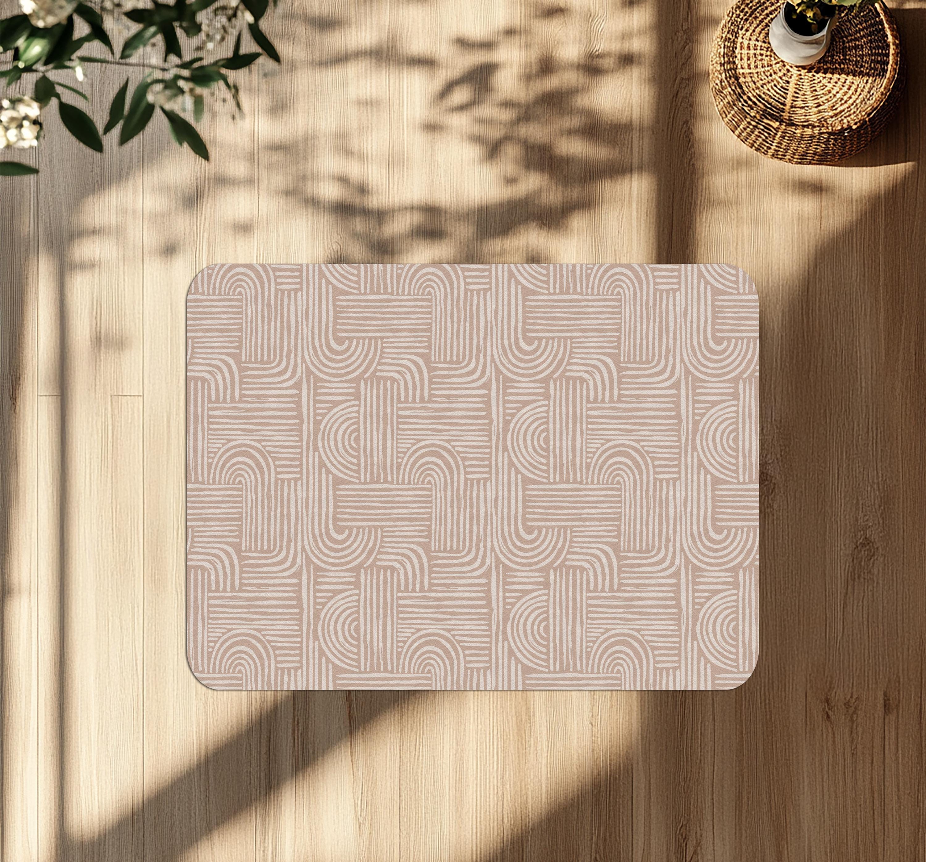 Minimal Nude Geometric Chair Mat – Modern Line Pattern Floor Protector for Scandinavian or Boho Home Office Decor