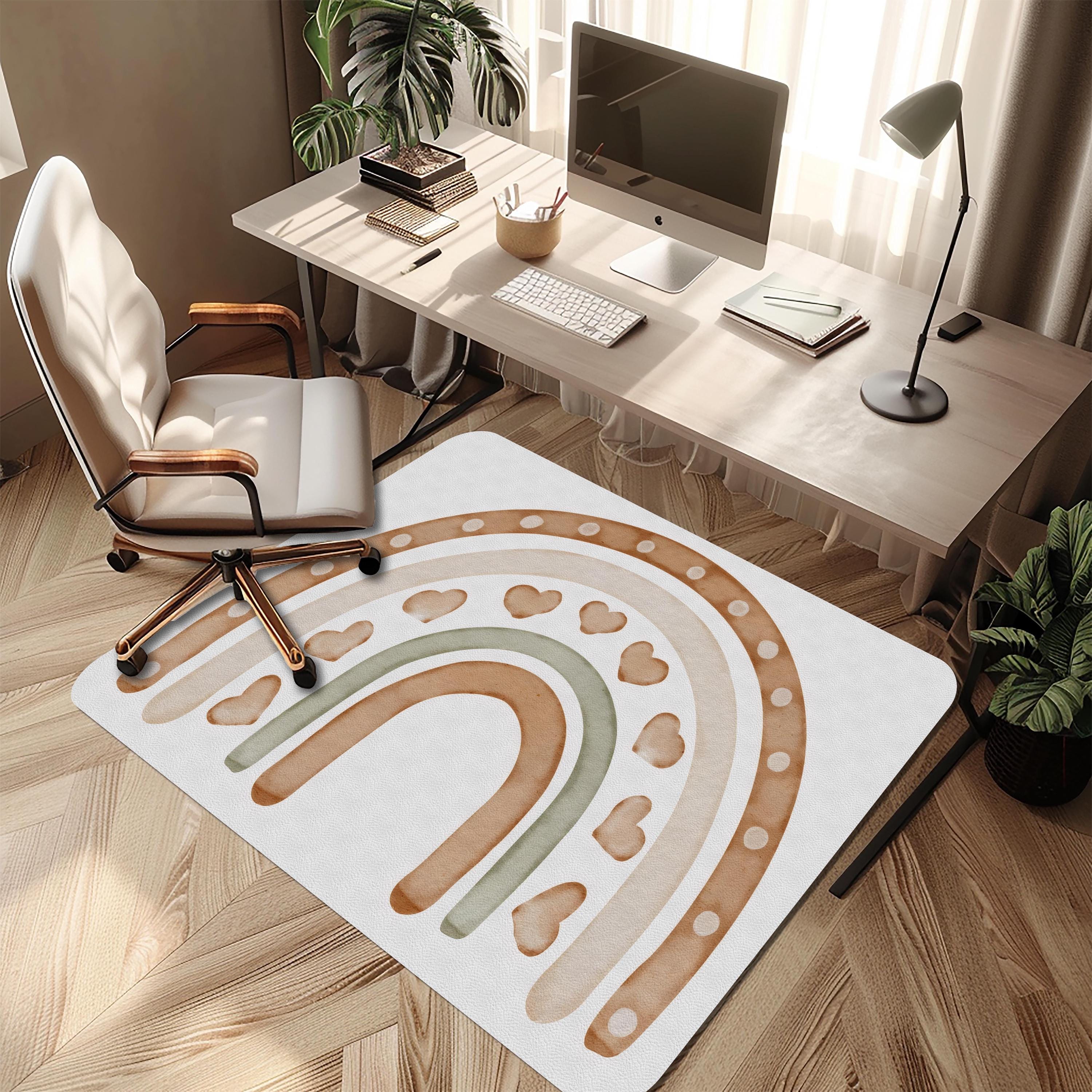 Boho Rainbow Heart Chair Mat: Pastel Desk Rug, Home Office Floor Protector