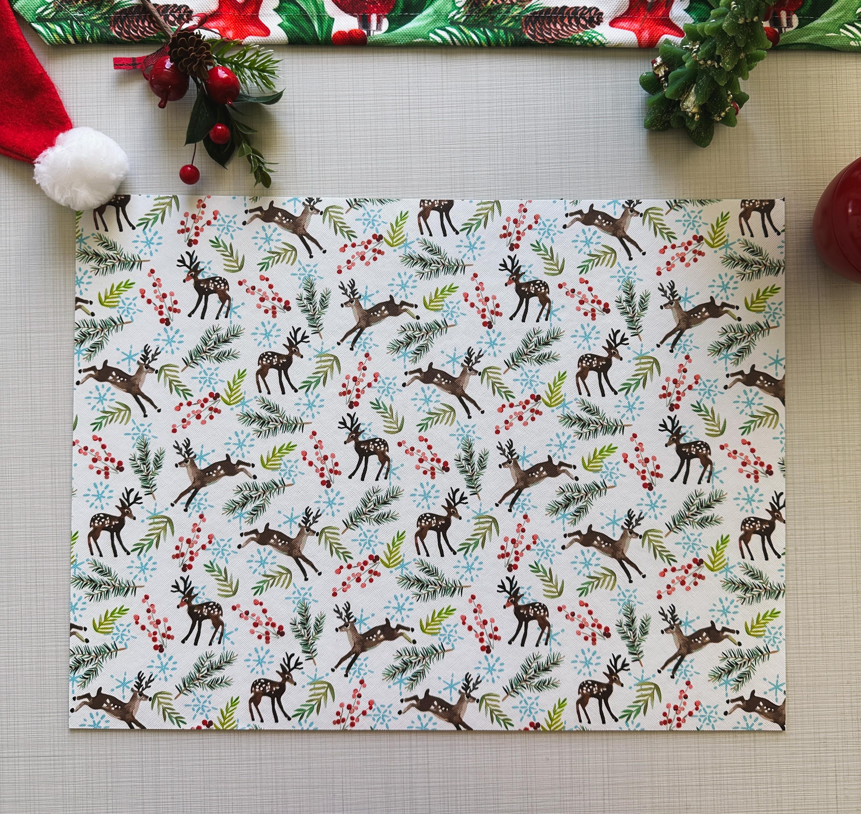 Reindeer Christmas Placemat: Waterproof PU Leather Holiday Table Decor