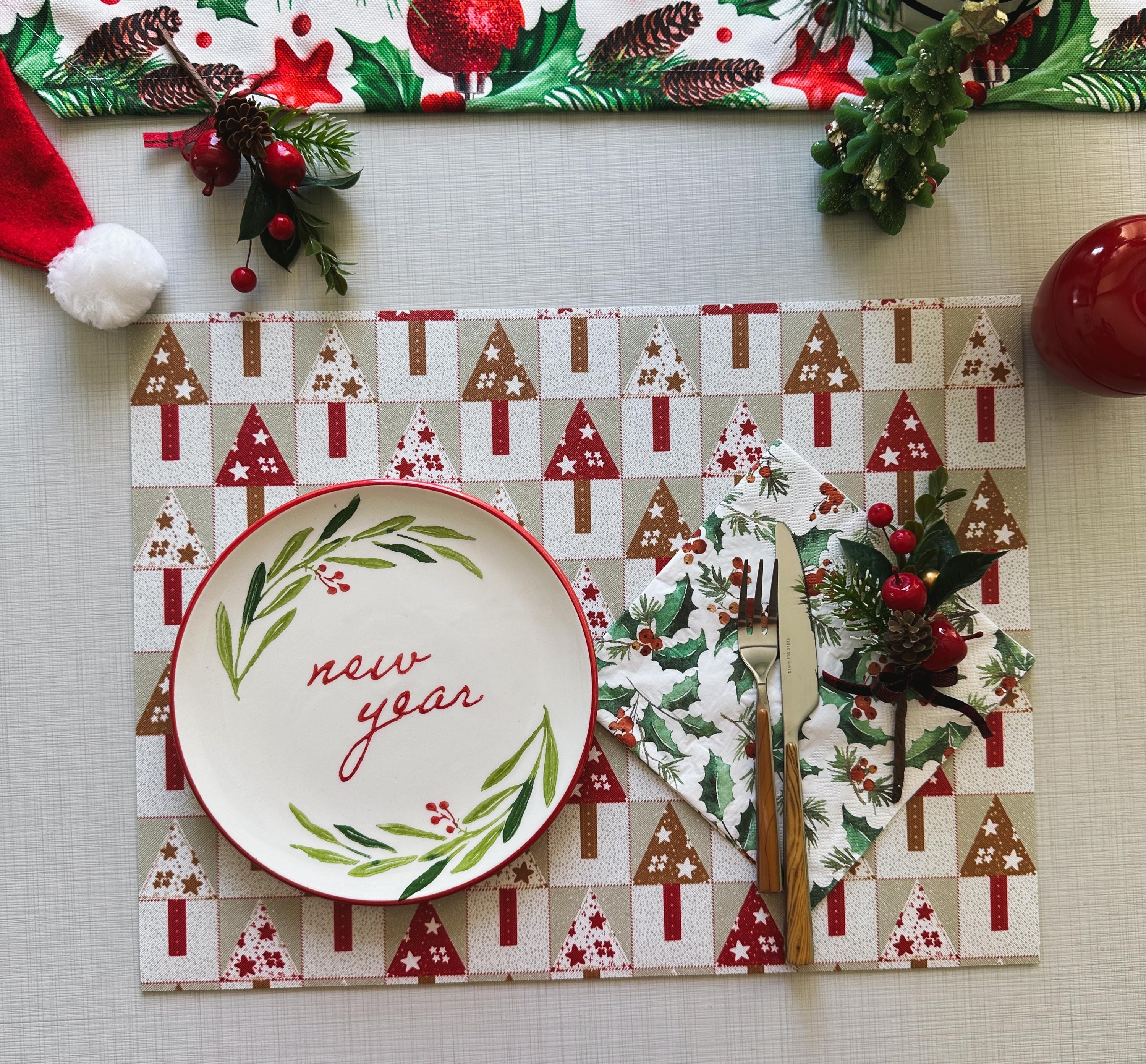 Scandi Christmas Tree Placemat: Waterproof PU Leather Holiday Table Mat