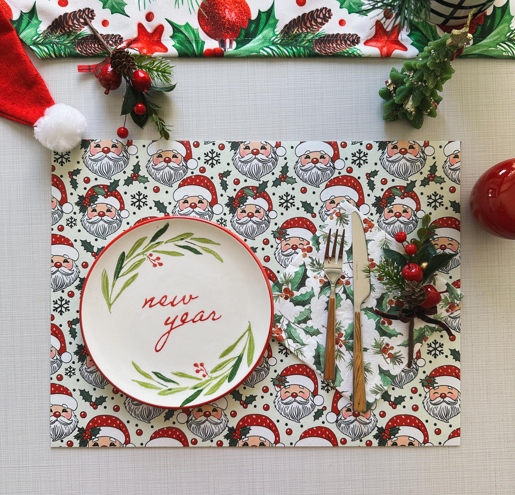 Santa Claus Christmas Placemat: Waterproof PU Leather Holiday Decor