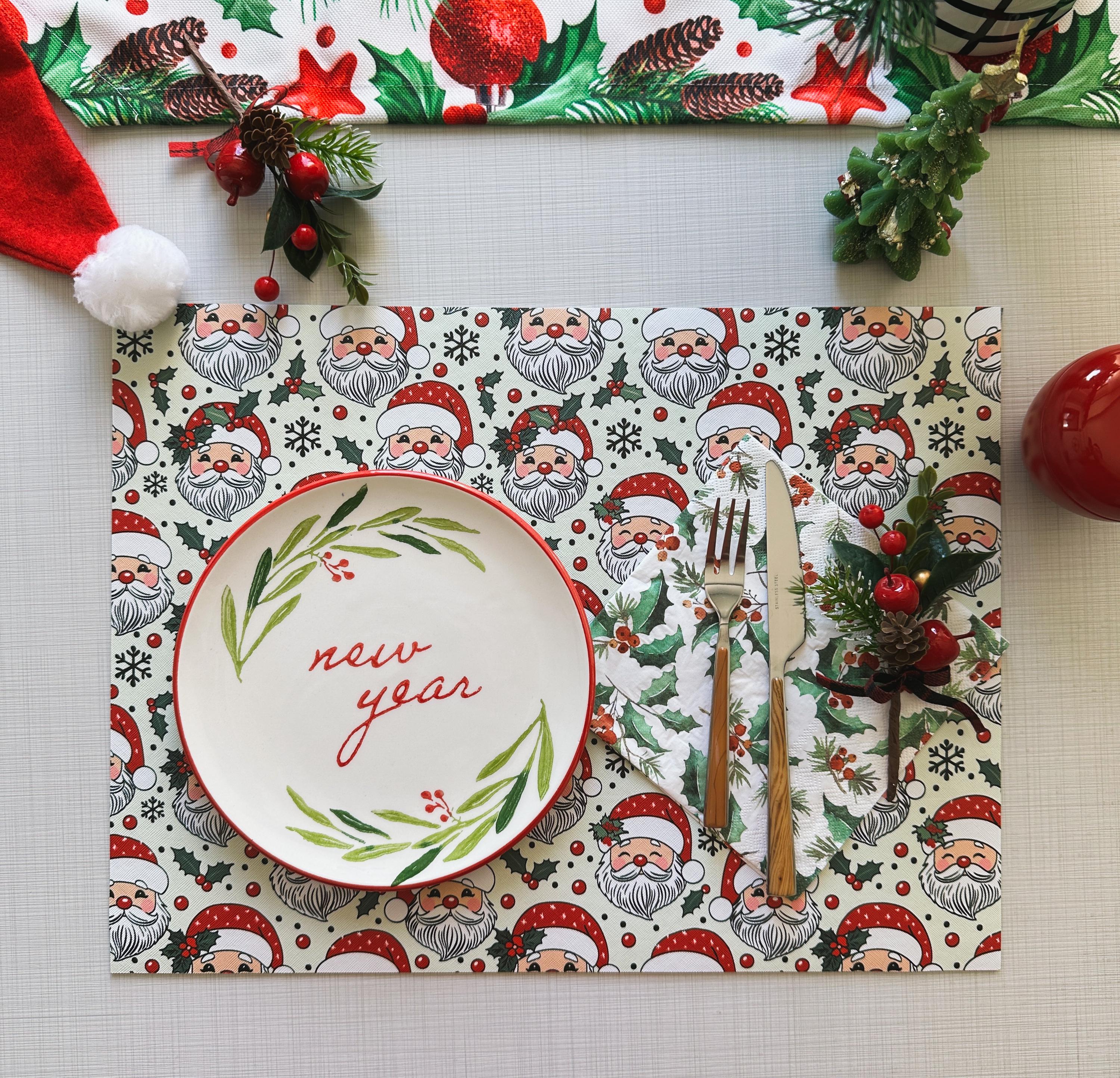 Santa Claus Christmas Placemat: Waterproof PU Leather Holiday Decor