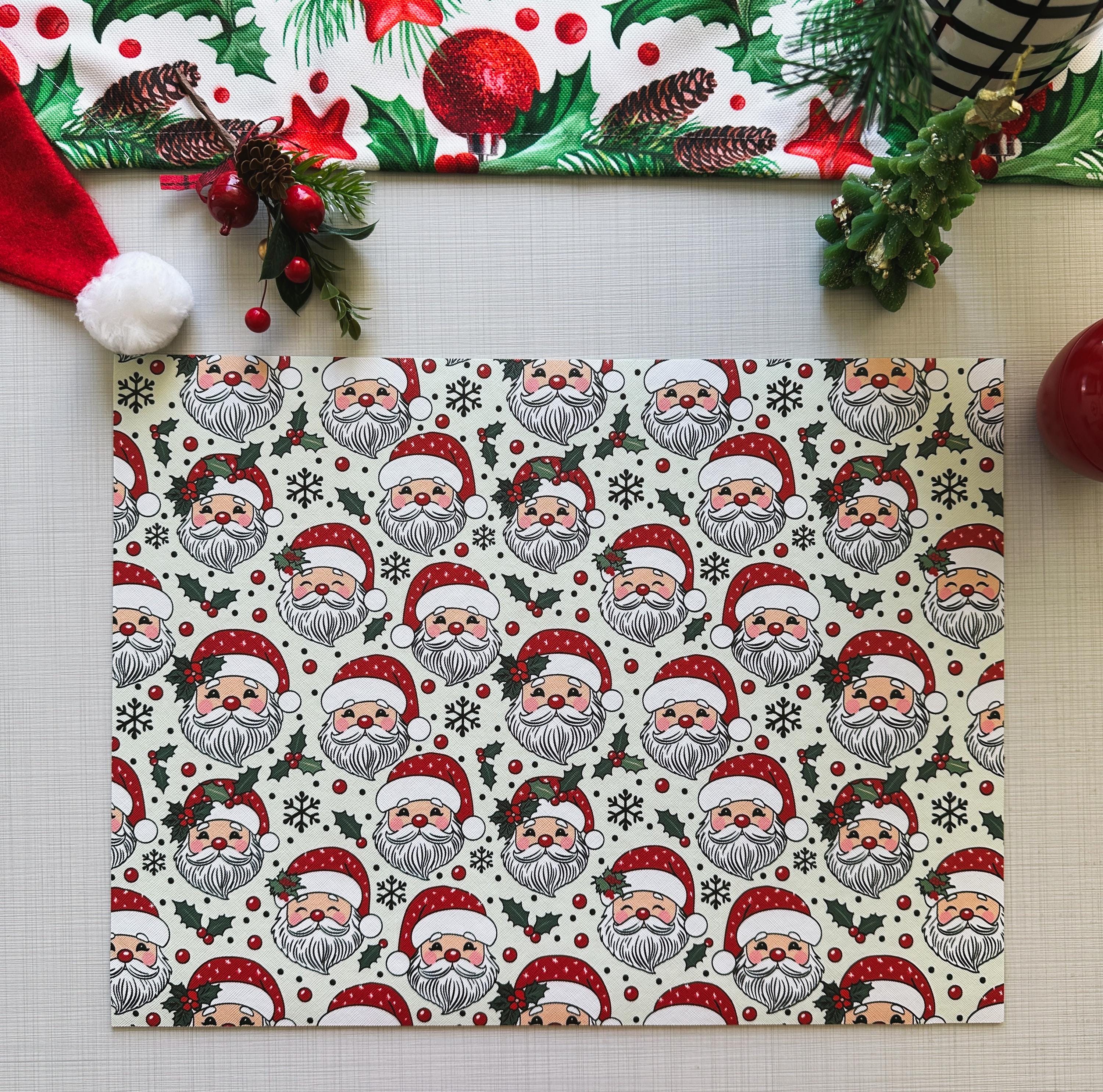 Santa Claus Christmas Placemat: Waterproof PU Leather Holiday Decor