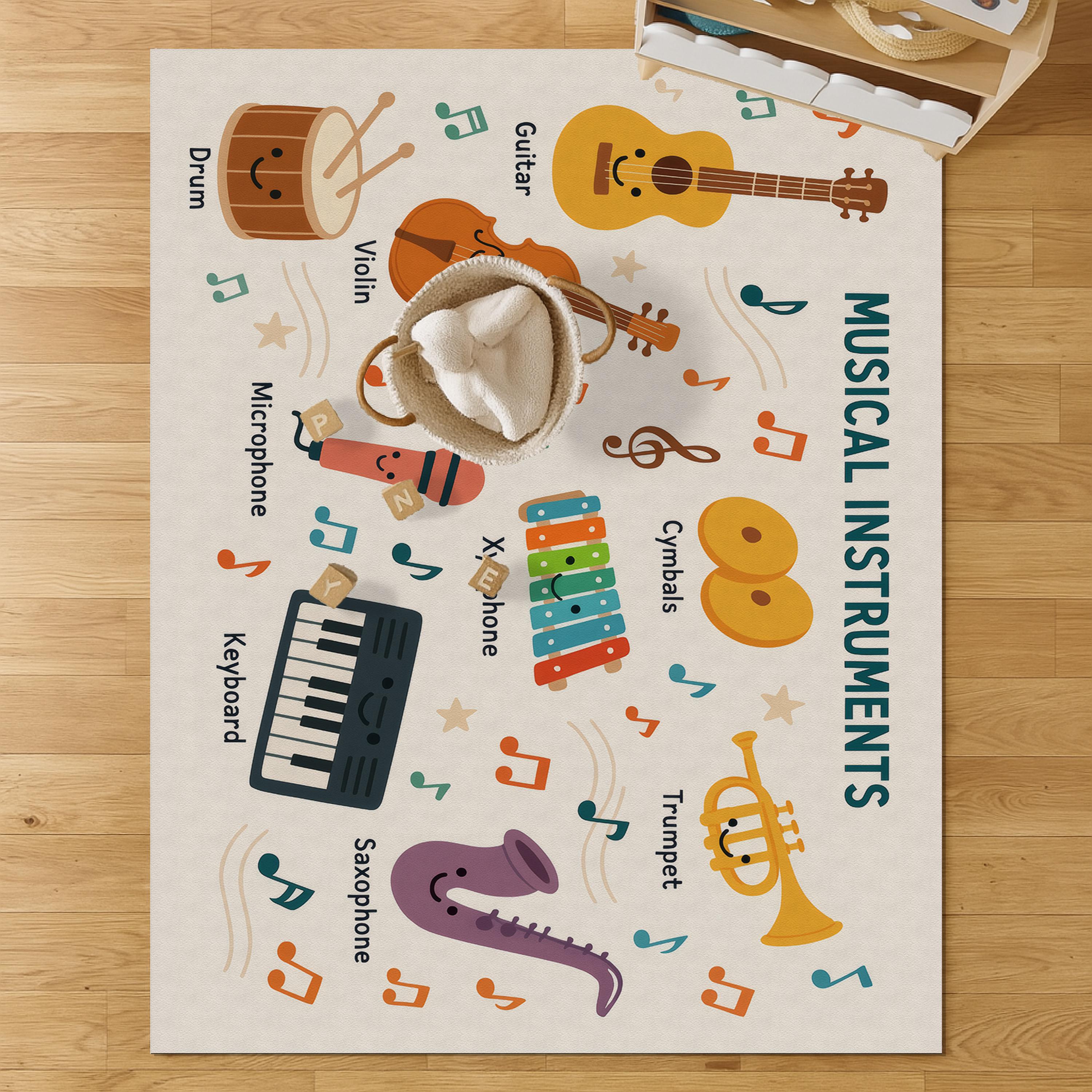 Musical Instruments Play Mat: Non-Slip PU Leather Kids Rug