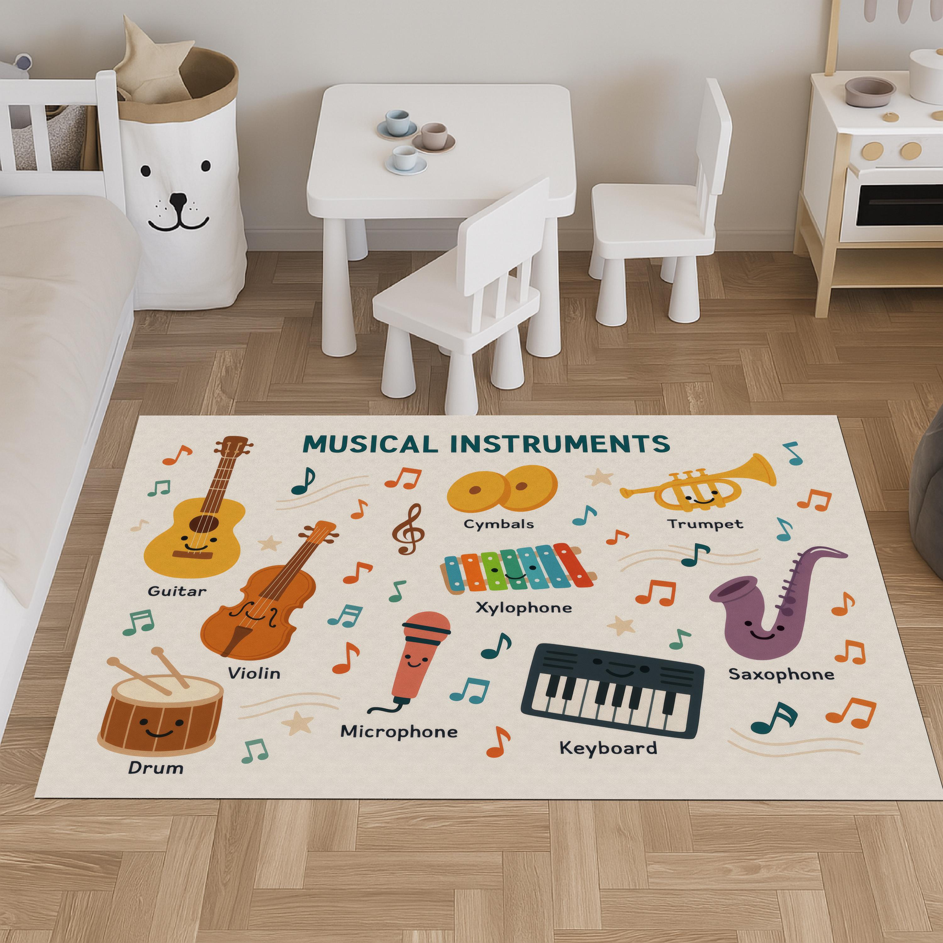 Musical Instruments Play Mat: Non-Slip PU Leather Kids Rug