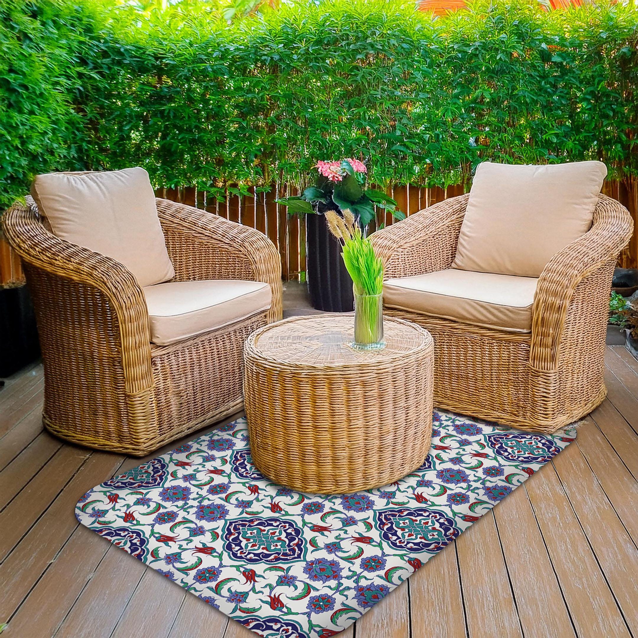 Oriental Tile Office Chair Mat: Non-Slip PU Leather Floor Protector