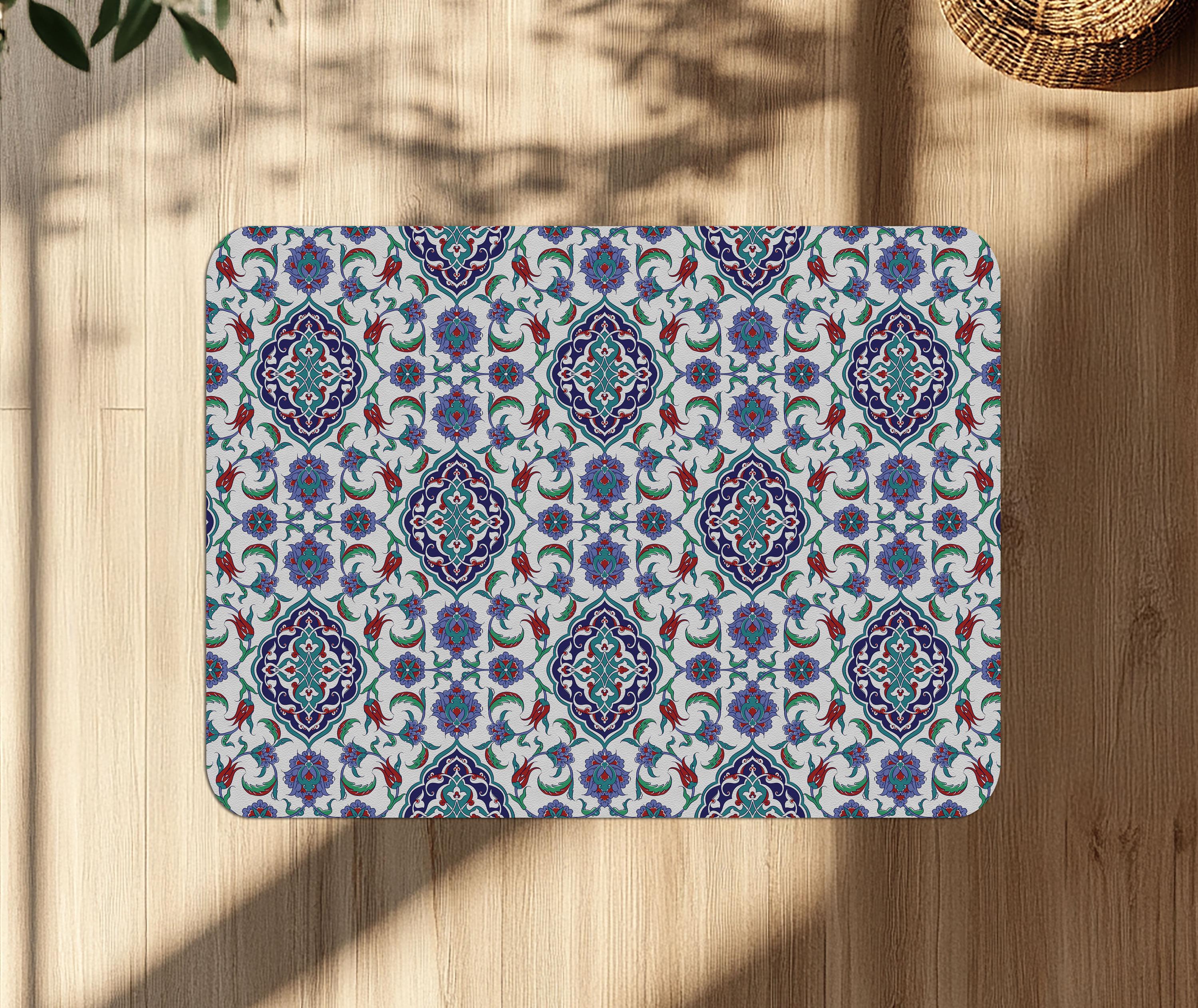 Oriental Tile Office Chair Mat: Non-Slip PU Leather Floor Protector