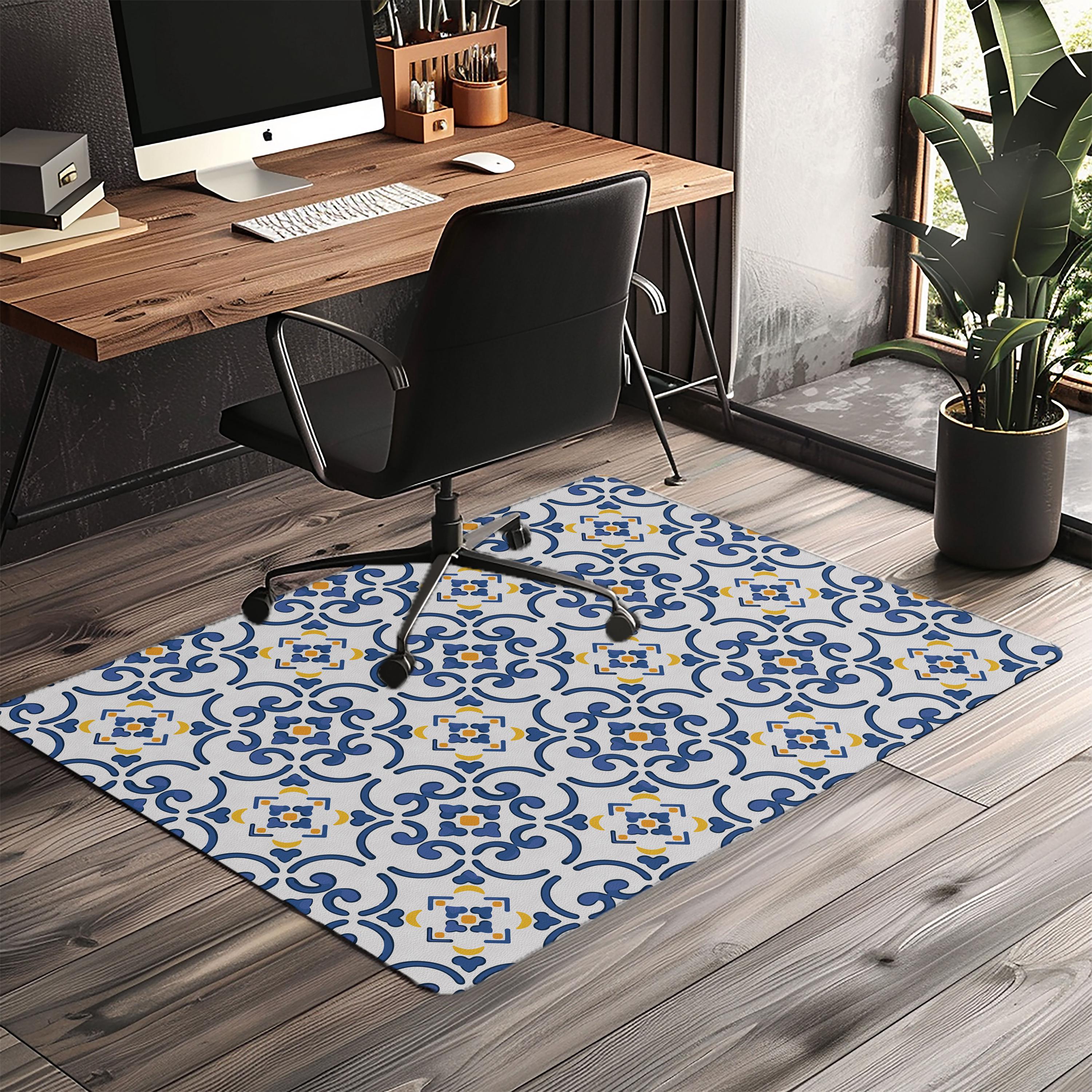 Mediterranean Tile Office Chair Mat: Non-Slip PU Leather Floor Protector