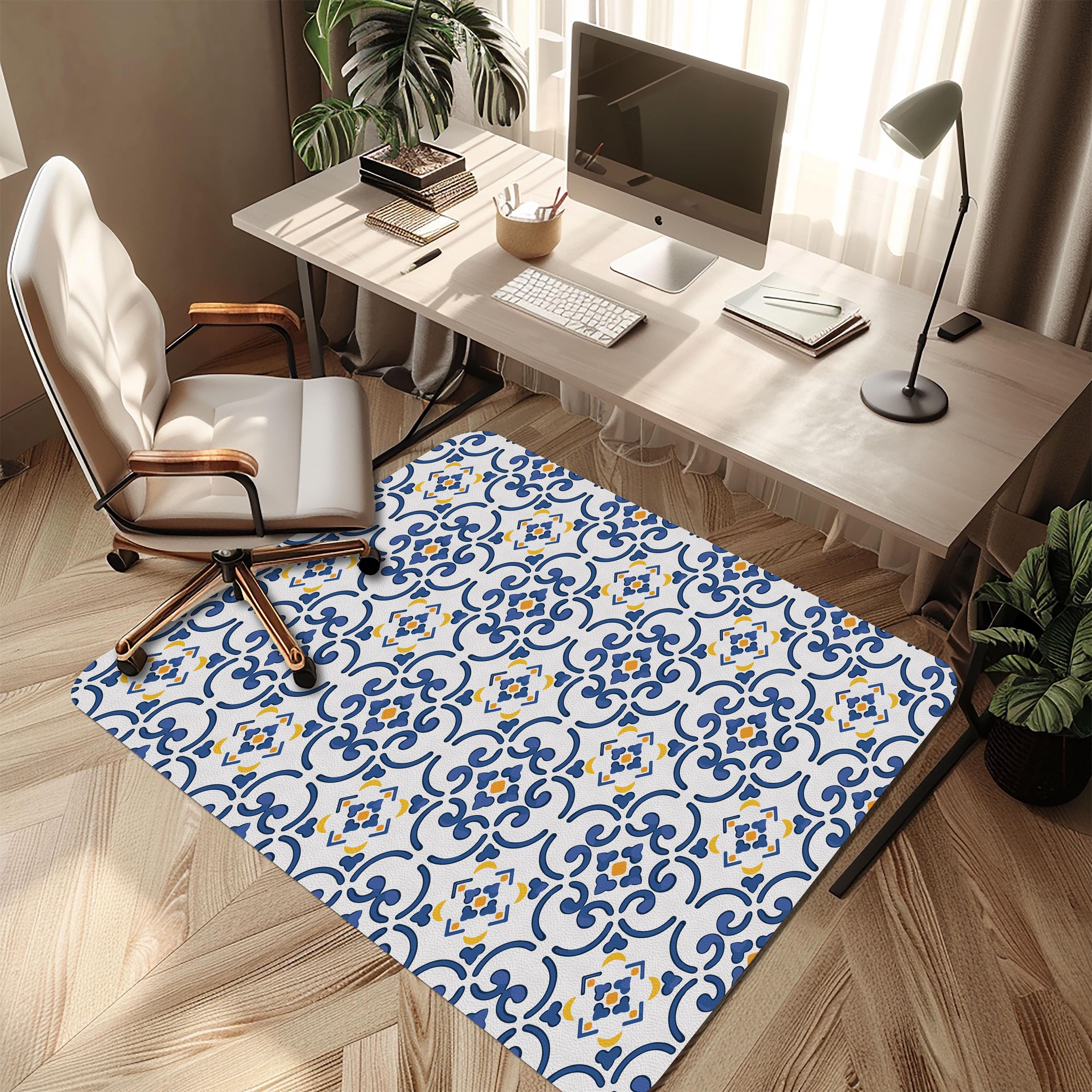 Mediterranean Tile Office Chair Mat: Non-Slip PU Leather Floor Protector