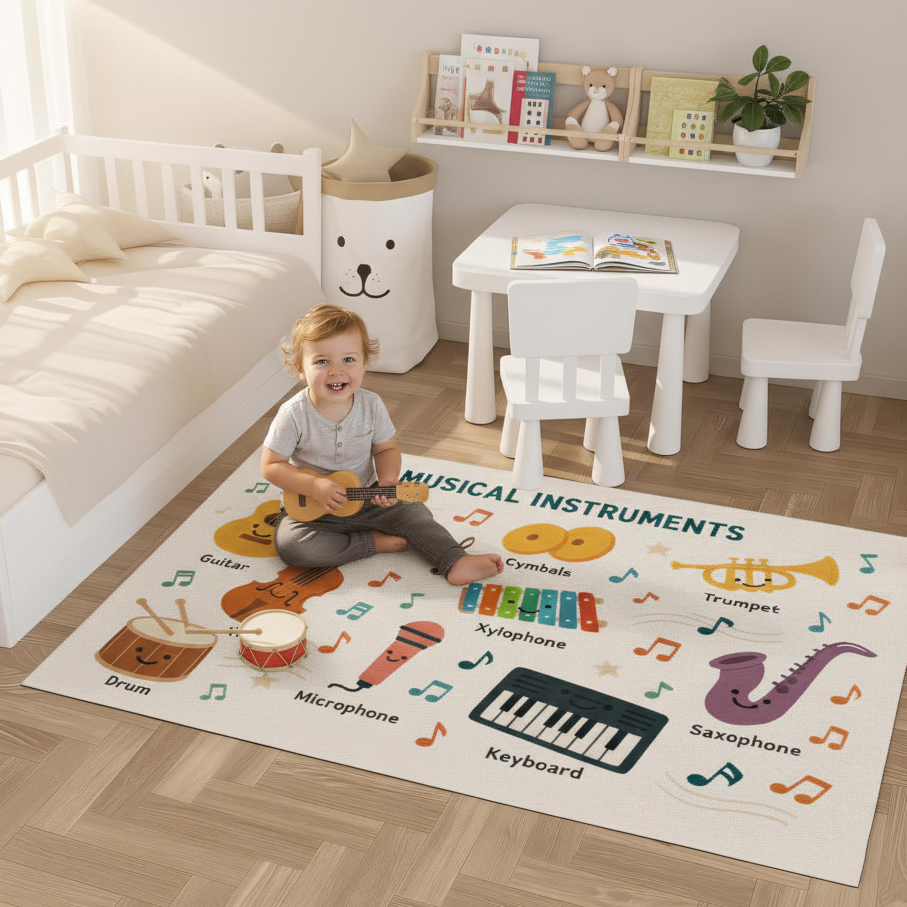 Musical Instruments Play Mat: Non-Slip PU Leather Kids Rug