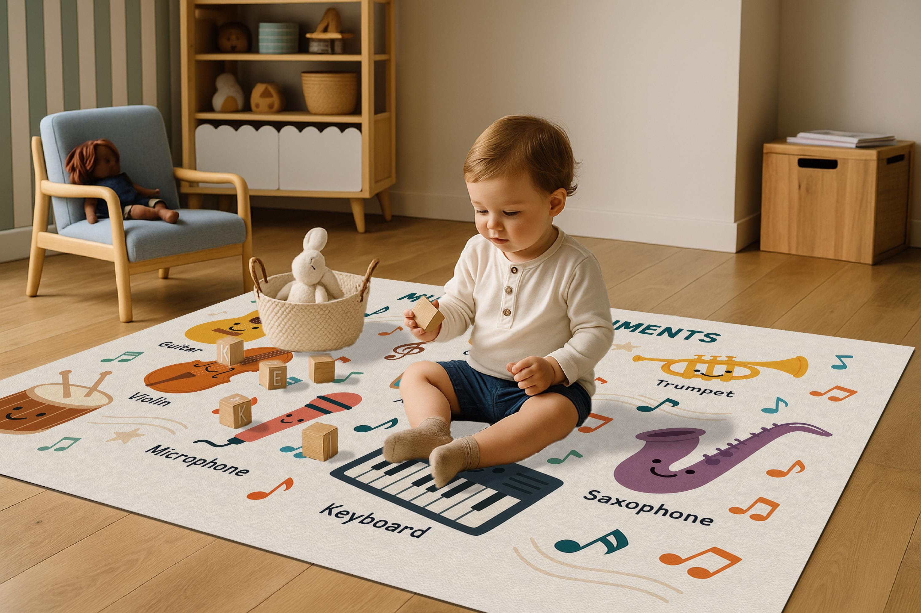 Musical Instruments Play Mat: Non-Slip PU Leather Kids Rug