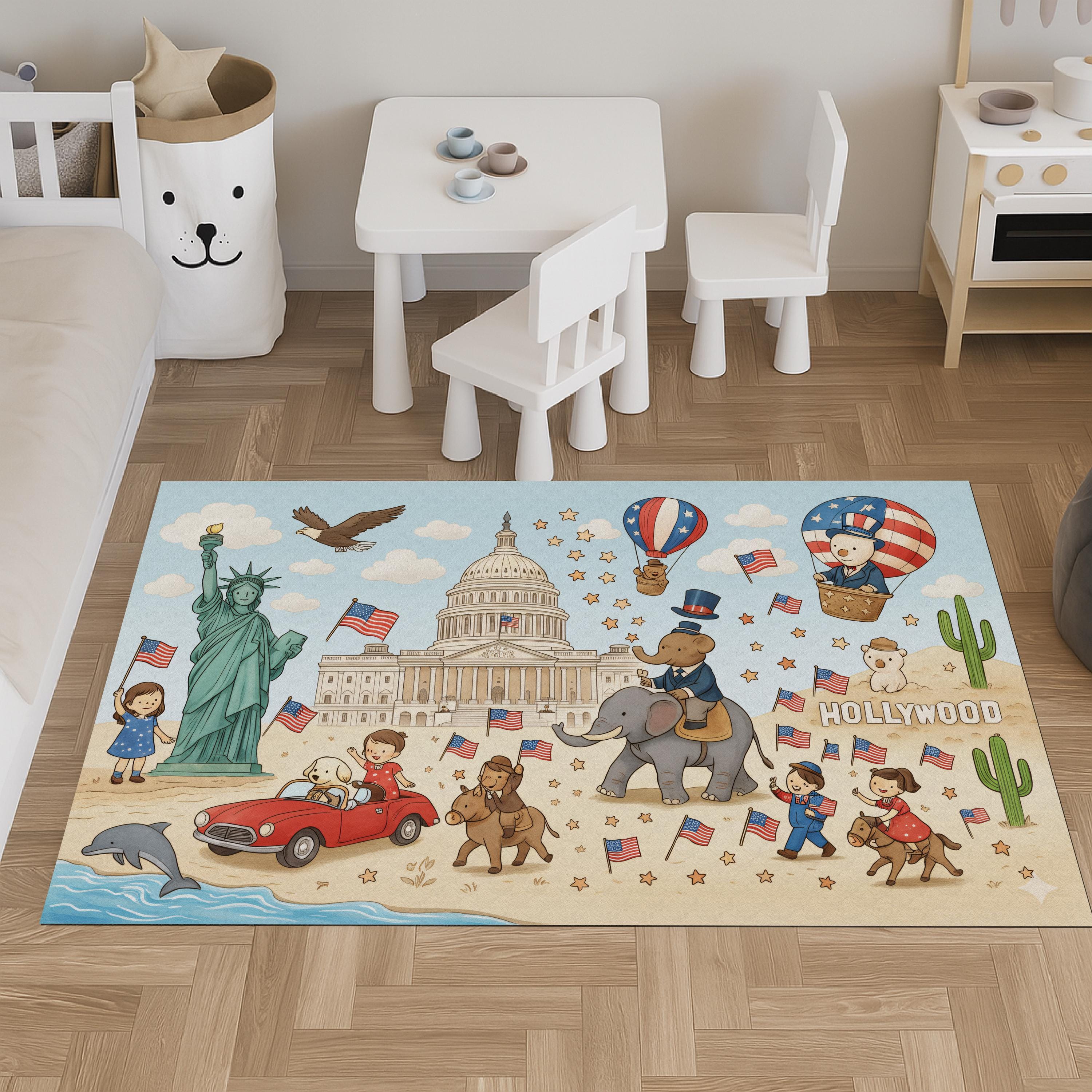 Adventure-Filled USA Themed Kids Play Mat - Educational & Fun!