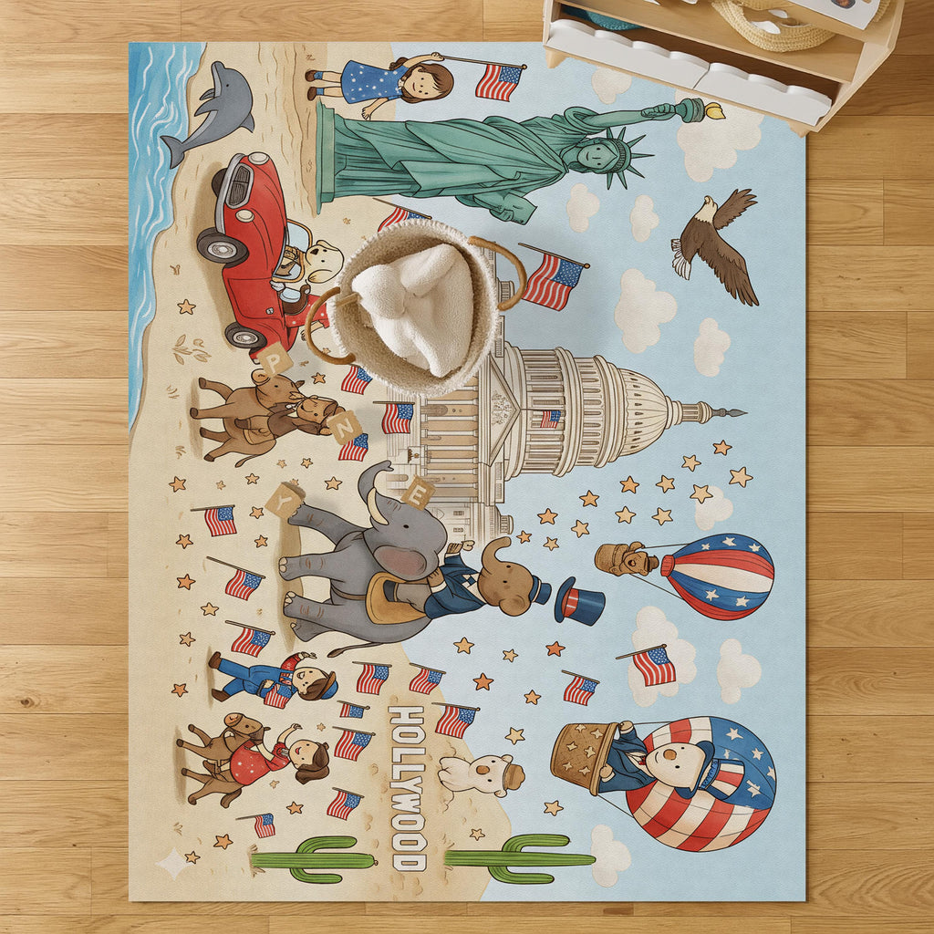 Adventure-Filled USA Themed Kids Play Mat - Educational & Fun!