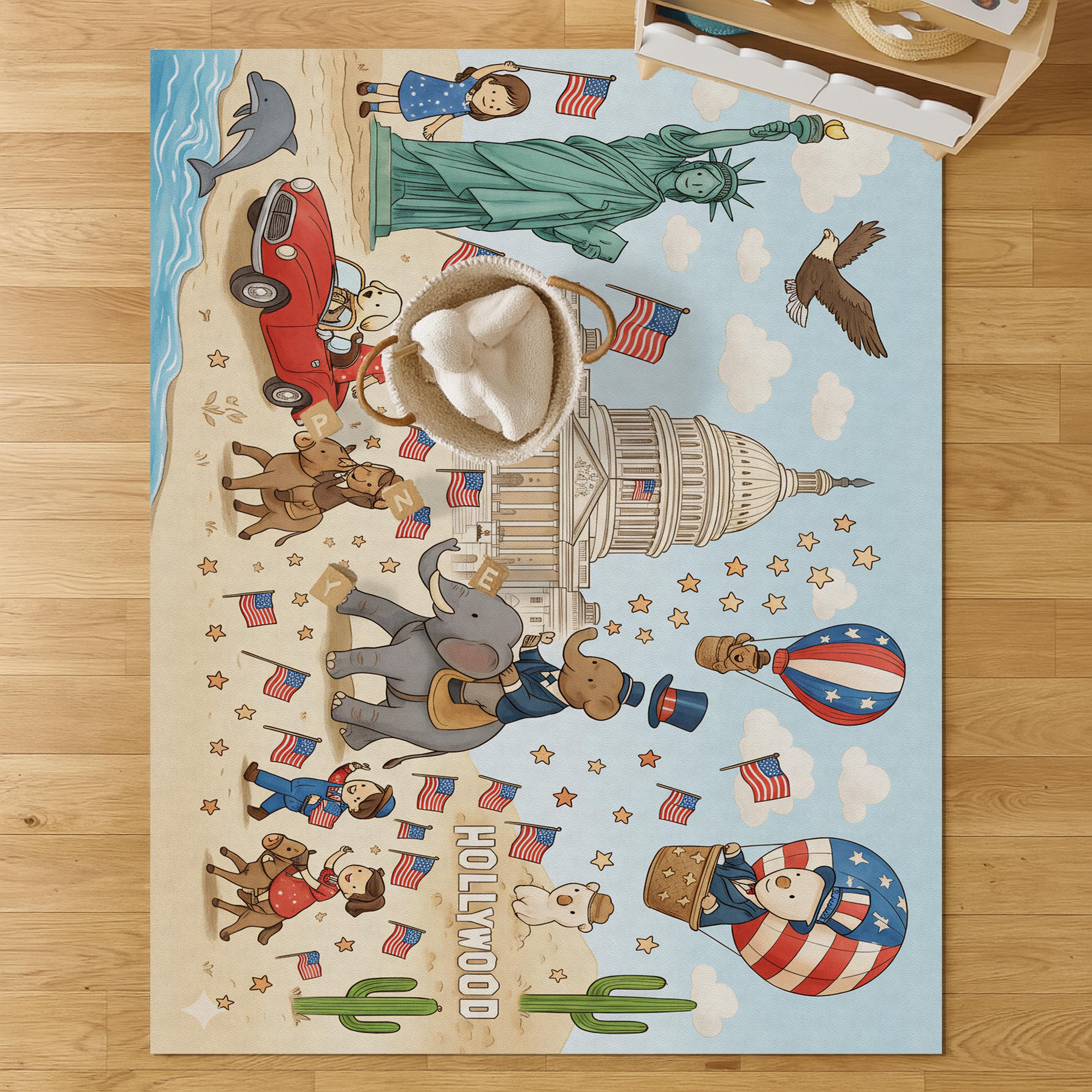 Adventure-Filled USA Themed Kids Play Mat - Educational & Fun!