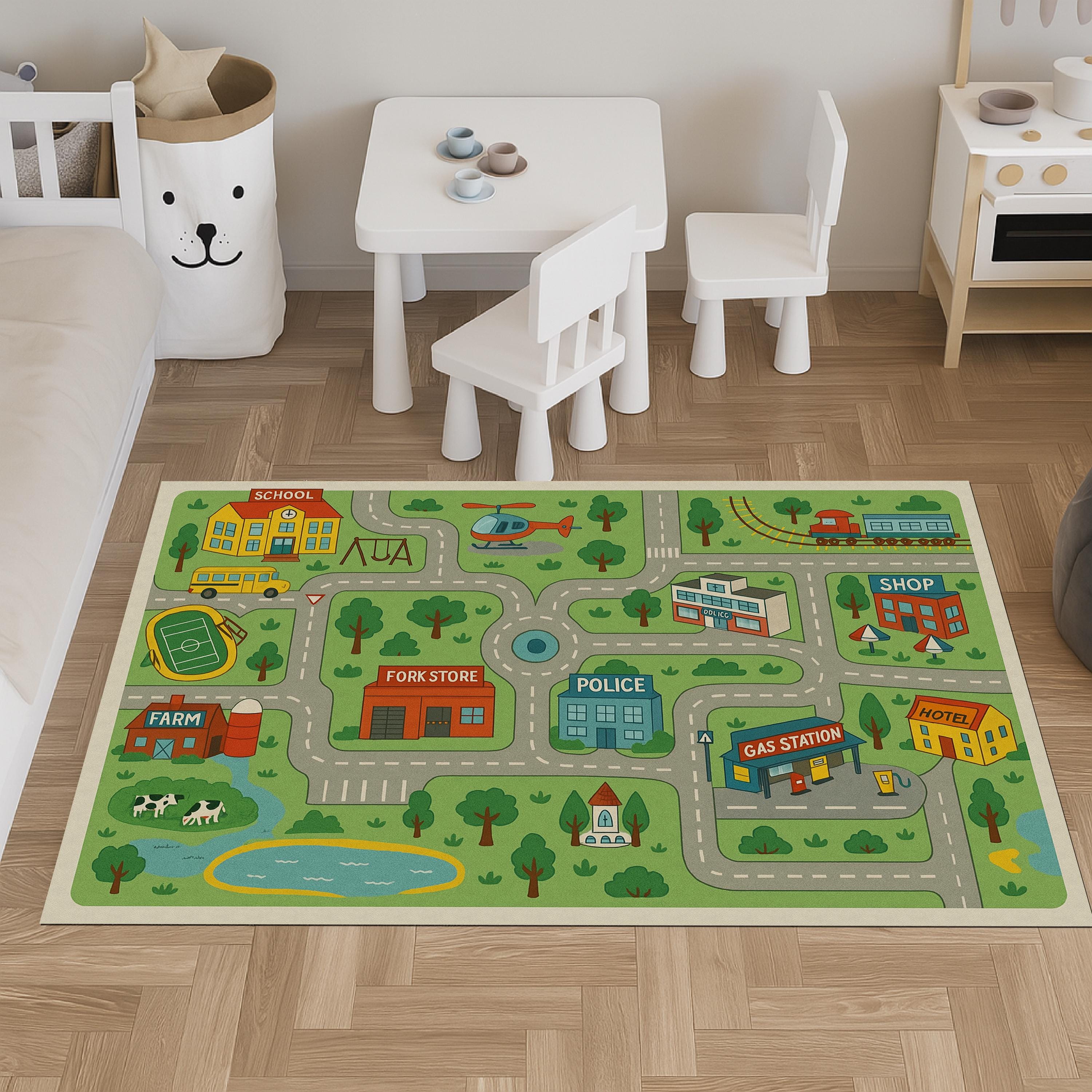 City Road Map Play Mat: PU Leather Car Rug for Kids