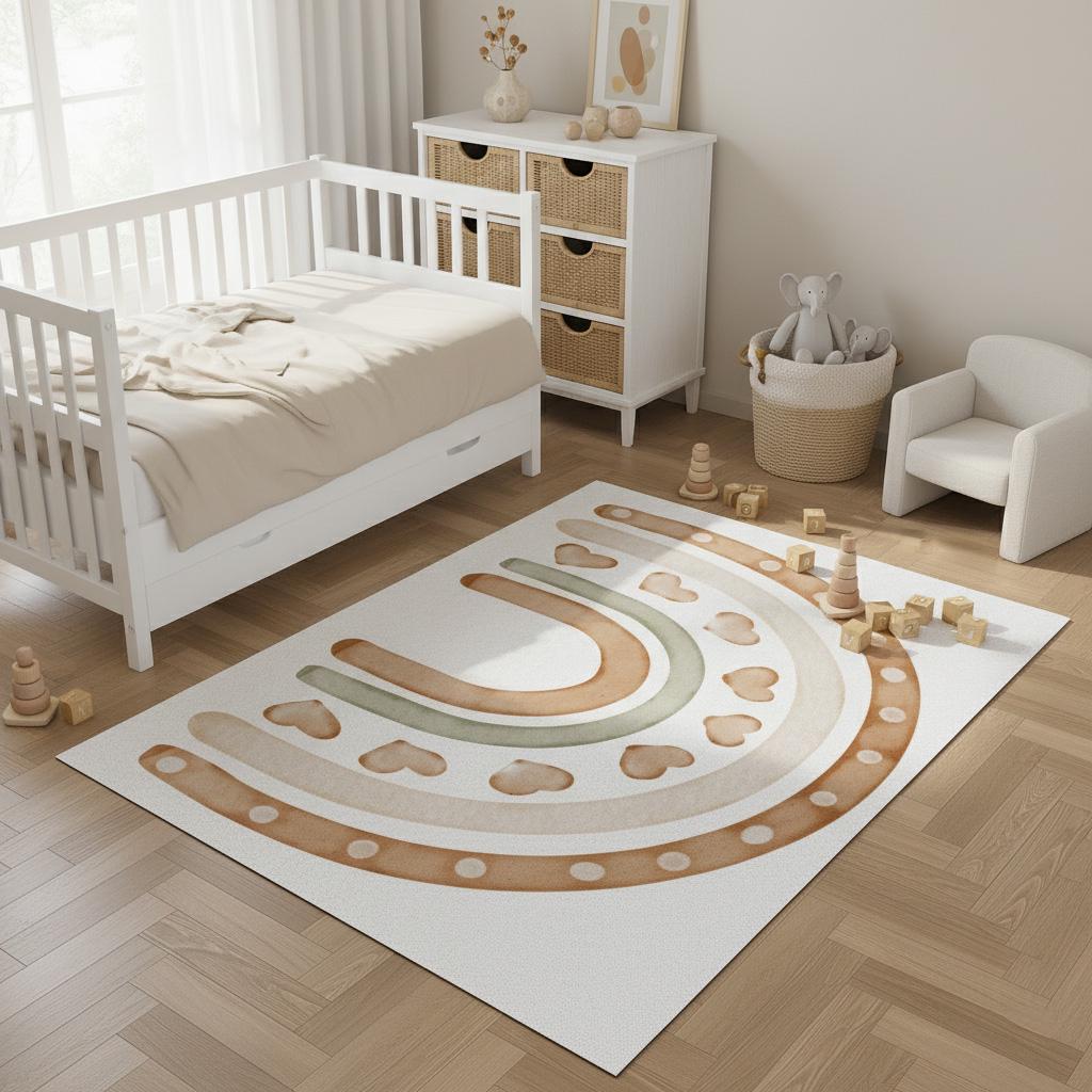 Boho Rainbow Nursery Play Mat: Soft PU Leather, Non-Slip